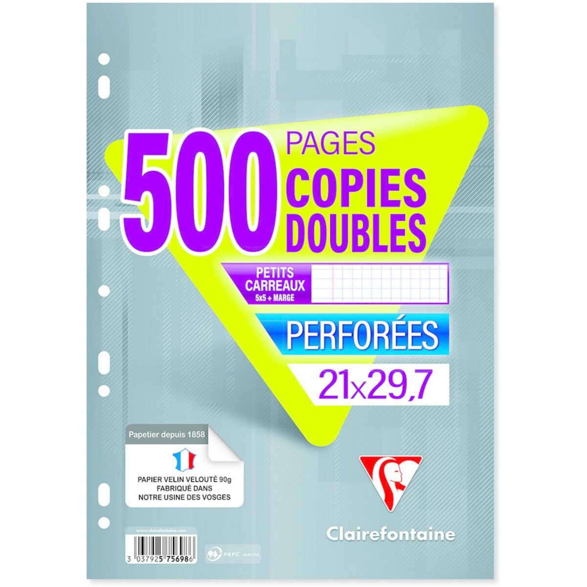 500P Copies doubles CLAIREFONTAINE A4 Séyès perforées : Chez  Rentreediscount Fournitures scolaires