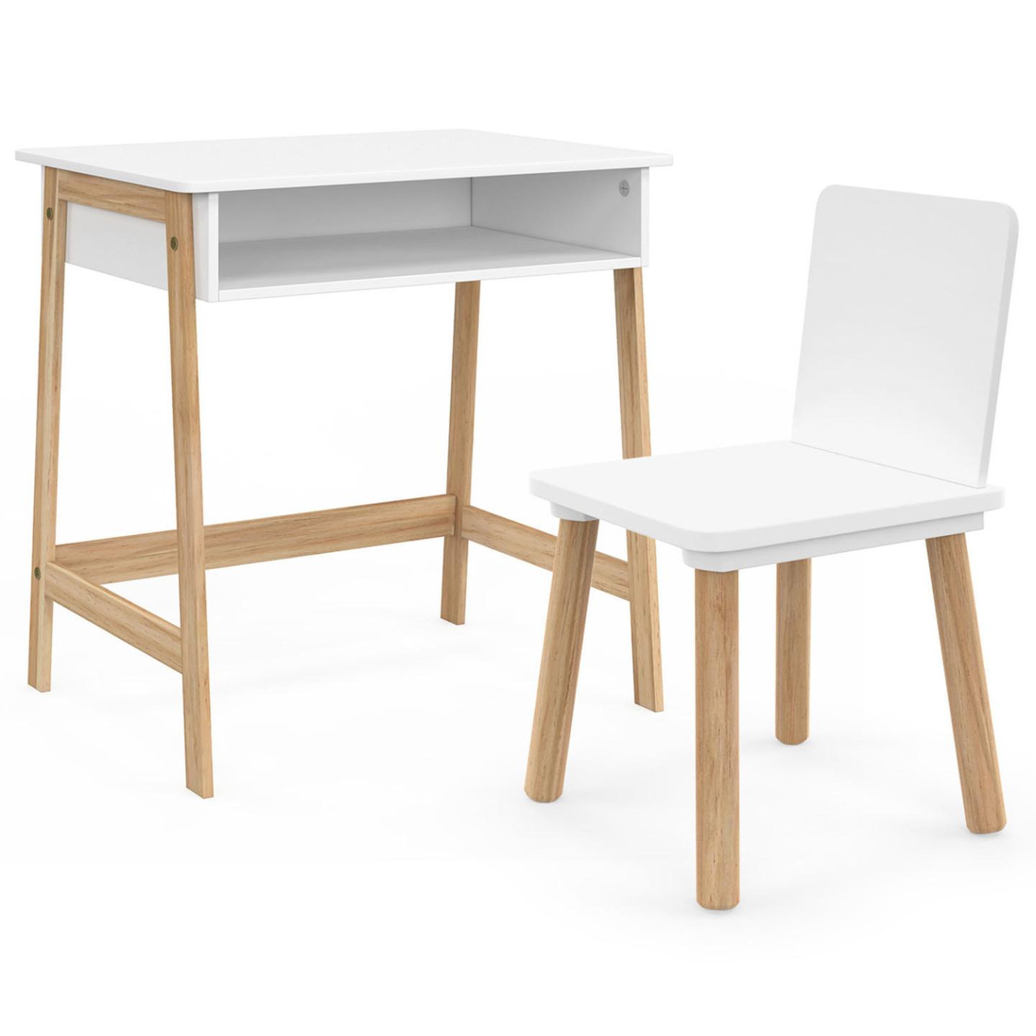 Voir la diapositive 3 : ID MARKET Ensemble bureau enfant anatole avec niche et 1 chaise blanc et bois