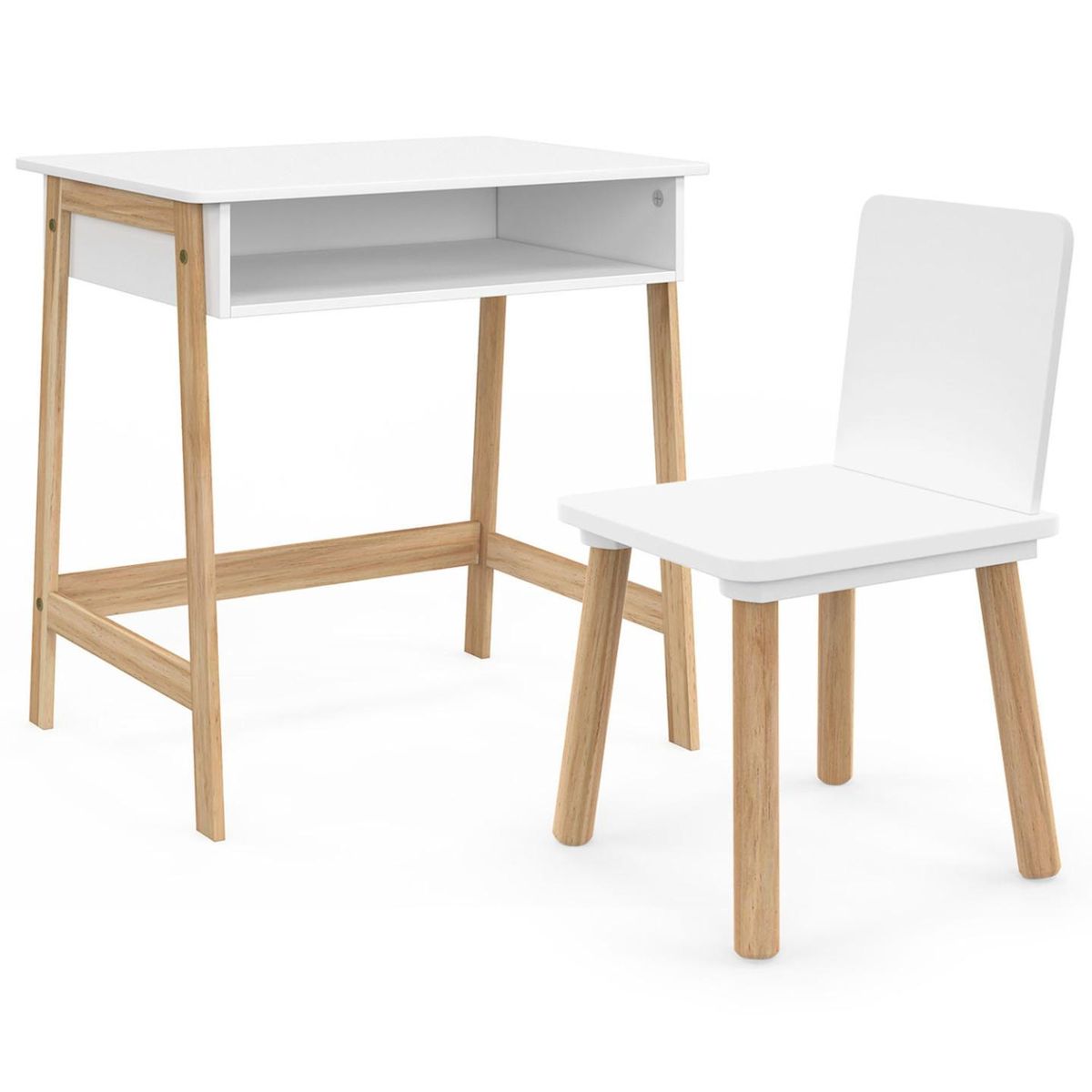 ID MARKET Ensemble bureau enfant ANATOLE avec niche et 1 chaise blanc et bois