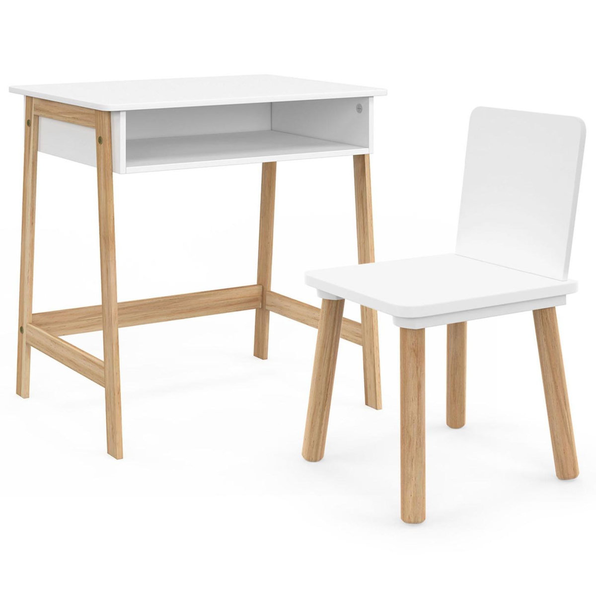 ID MARKET Ensemble bureau enfant ANATOLE avec niche et 1 chaise blanc et bois