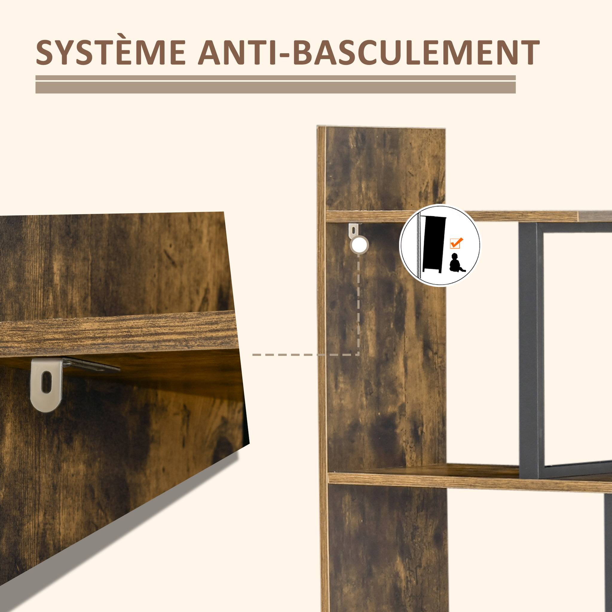 Voir la diapositive 6 : HOMCOM Étagère bibliothèque séparateur de pièce style industriel en escalier 5 étagères dim. 102L x 30l x 160H cm acier noir panneaux particules aspect vieux bois chêne