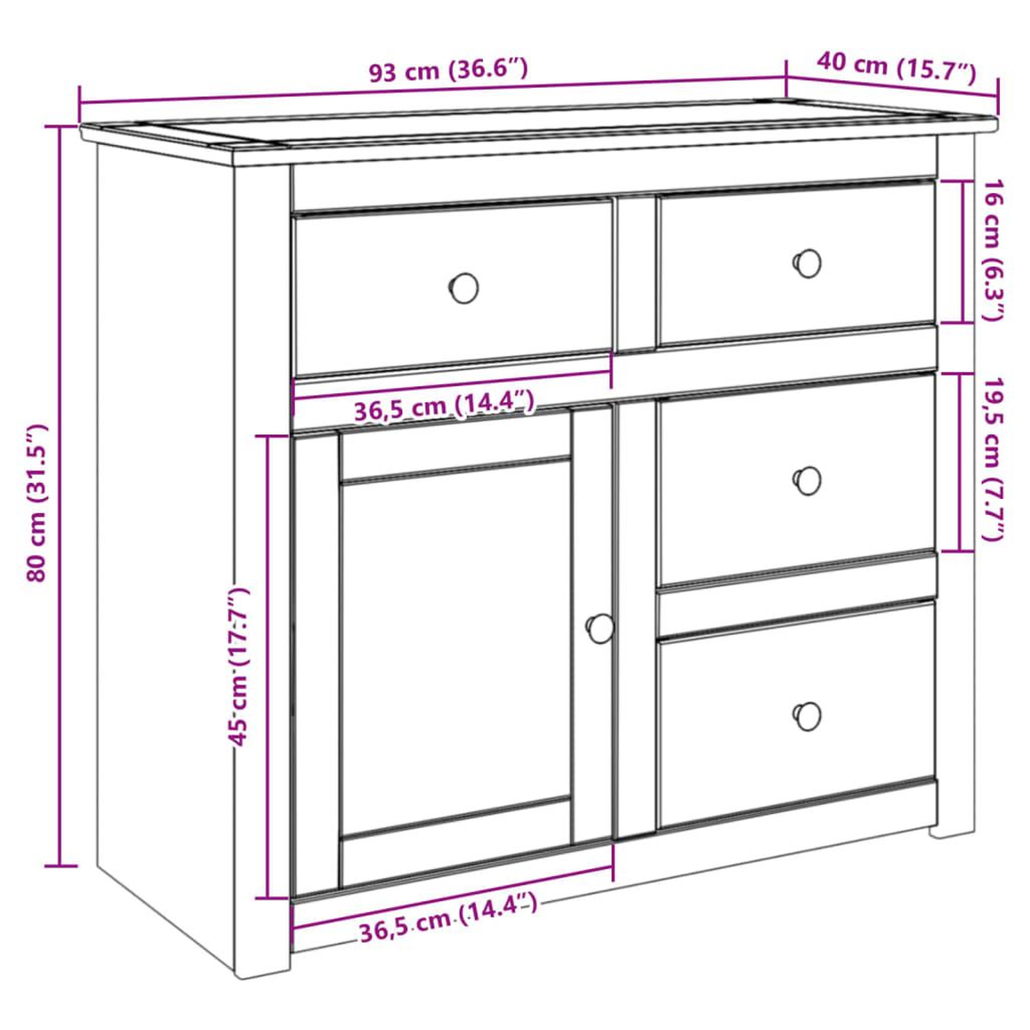 Voir la diapositive 6 : VIDAXL Buffet avec tiroirs Panama 93x40x80 cm bois massif de pin