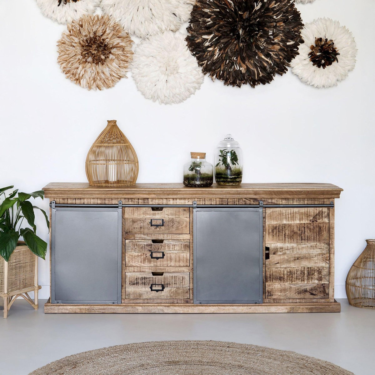 Rendez vous déco Grand buffet en bois et métal 3 portes 3 tiroirs-Tabuk
