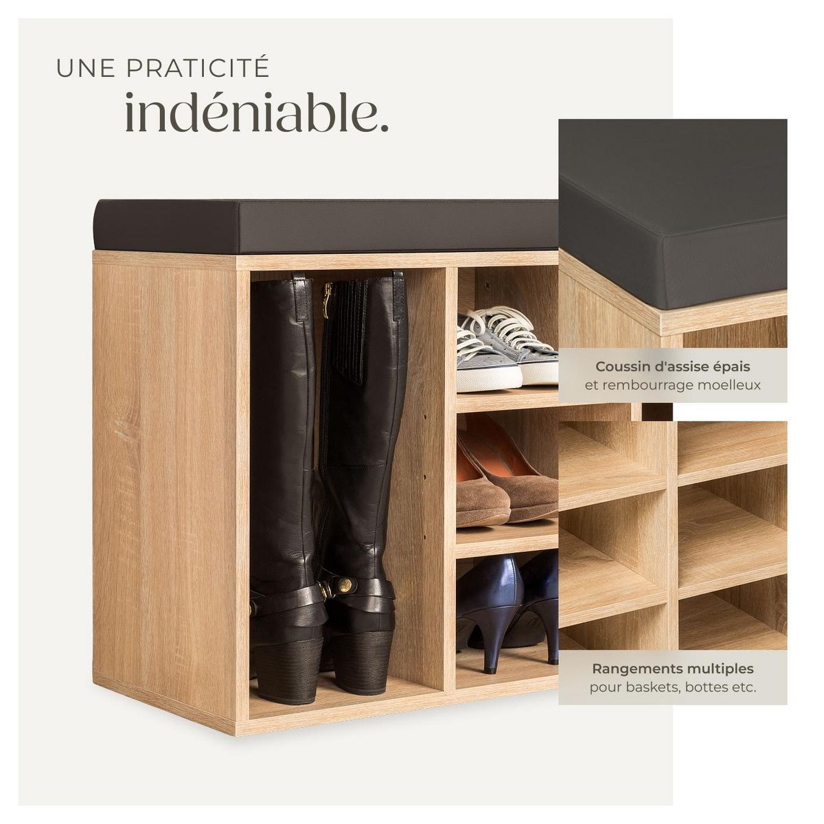 tectake Meuble à chaussures pour 10 paires de chaussures gris foncé/marron chêne clair