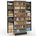 ID MARKET Buffet haut armoire de cuisine H.160 cm ALTO 4 portes avec rangements façon hêtre et noir