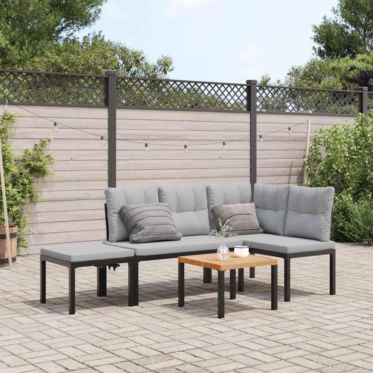 VIDAXL Ensemble de banc de jardin avec coussins 4 pcs noir