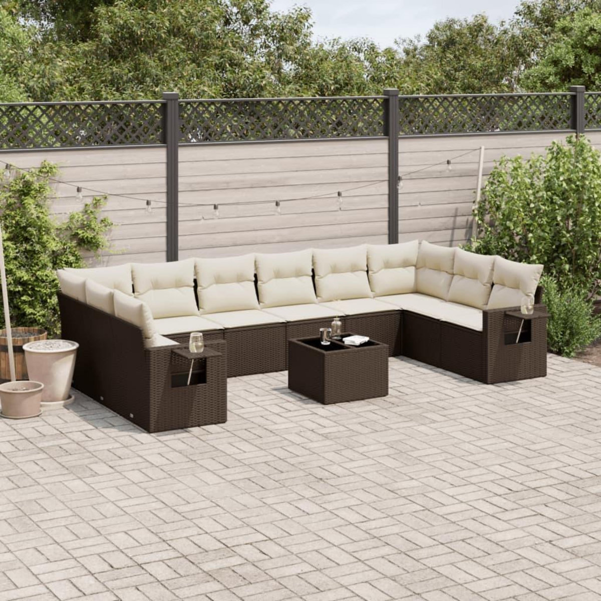 VIDAXL Salon de jardin et coussins 11 pcs marron resine tressee
