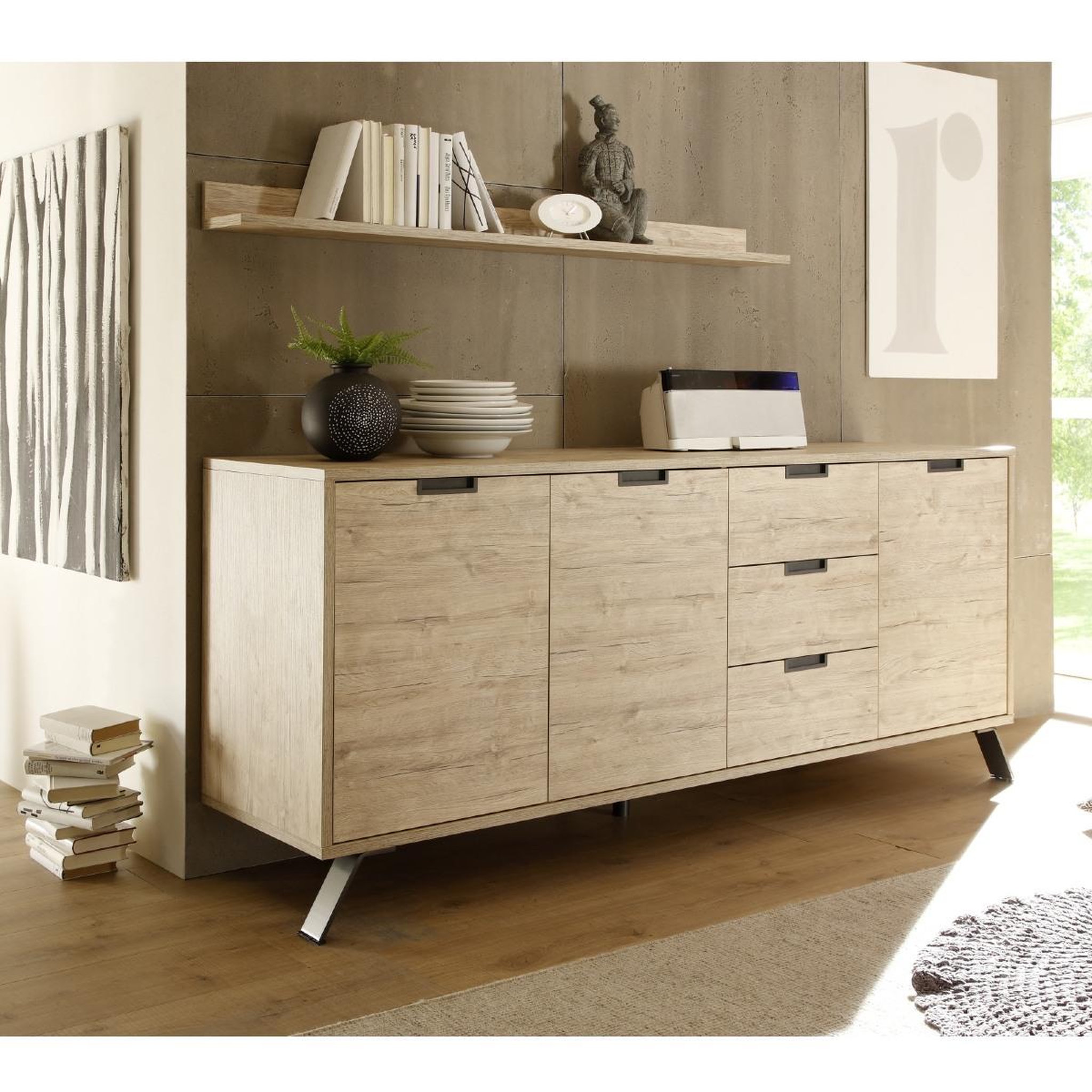 Voir la diapositive 2 : JLC KREATION Buffet moderne en bois 3 portes-3 tiroirs 210cm DIANA