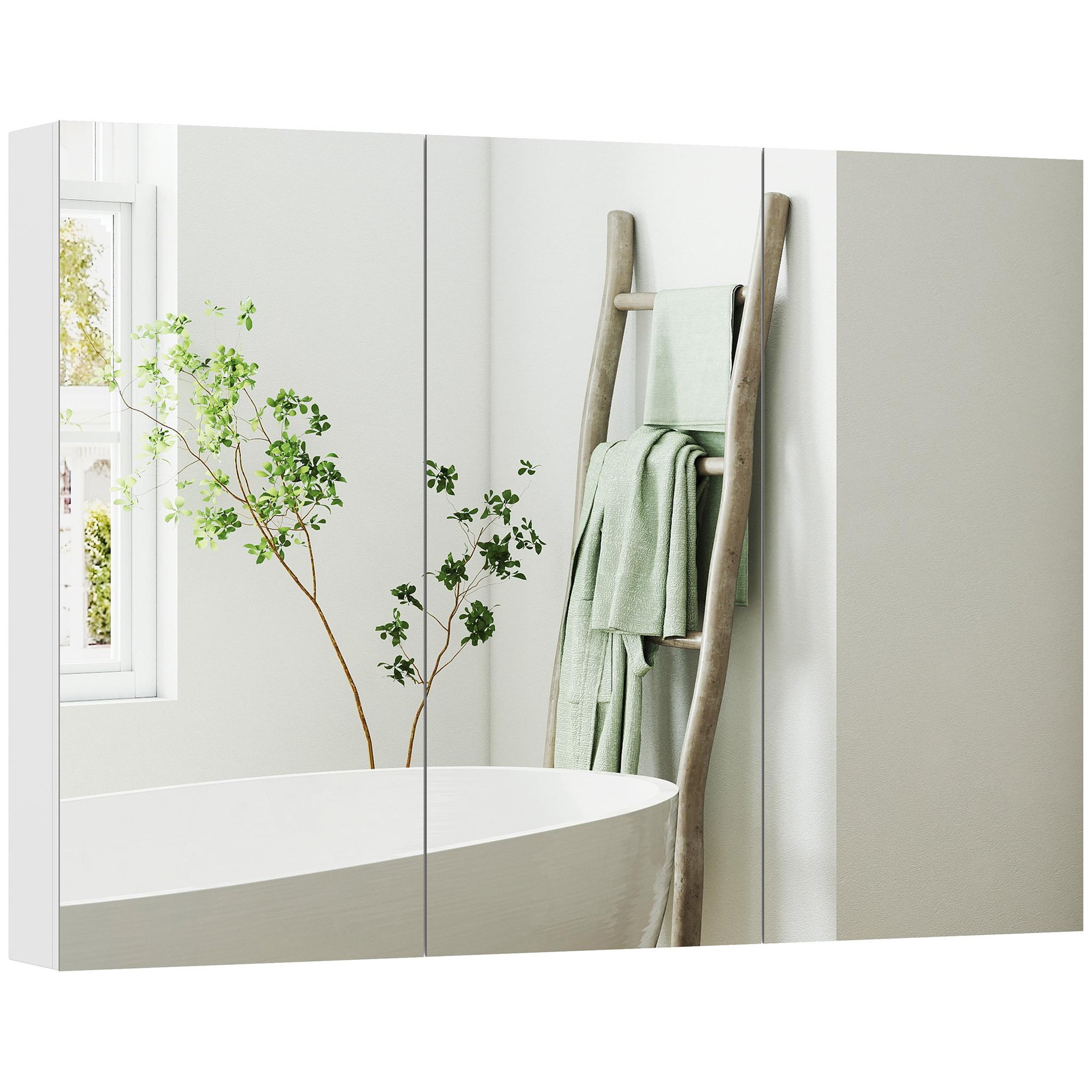 Voir la diapositive 4 : HOMCOM Armoire miroir murale salle de bain design 3 portes 4 étagères  91 x 11 x 65 cm blanc