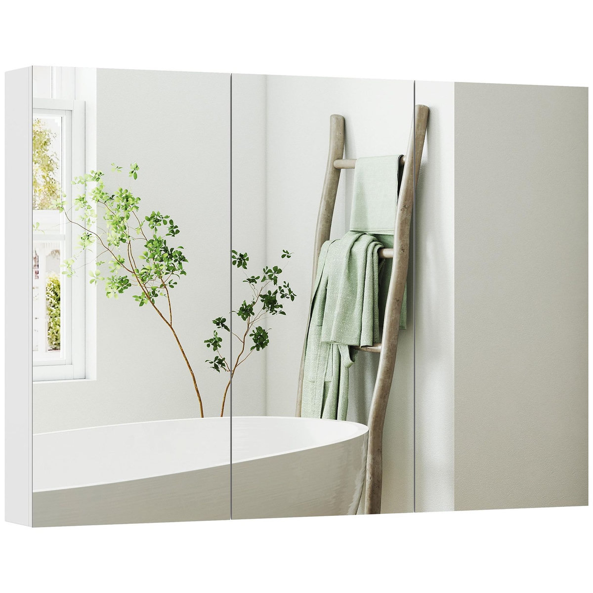 HOMCOM Armoire miroir murale salle de bain design 3 portes 4 étagères  91 x 11 x 65 cm blanc