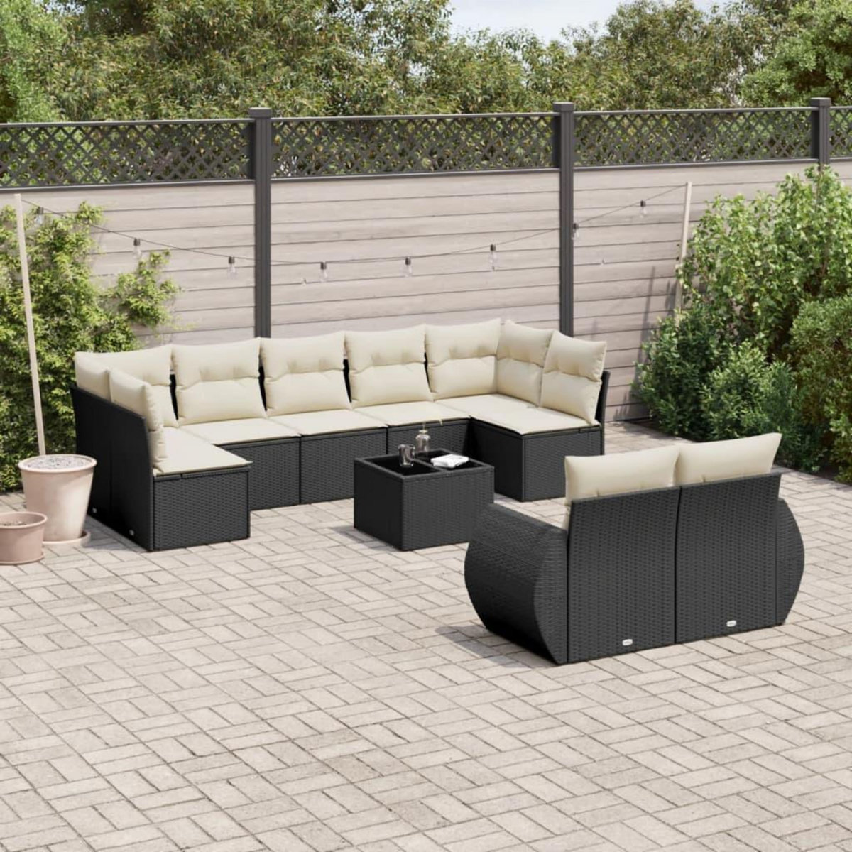 VIDAXL Salon de jardin 10 pcs avec coussins noir resine tressee