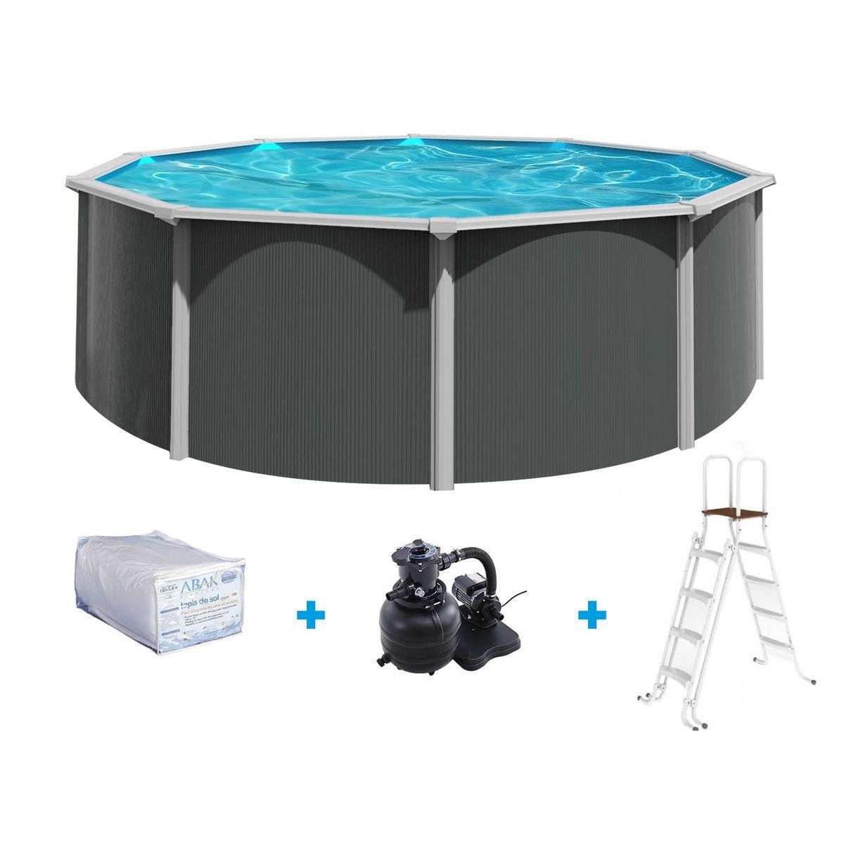 trigano Piscine ronde hors sol en acier gris anthracite VARUNA 4,86 m
