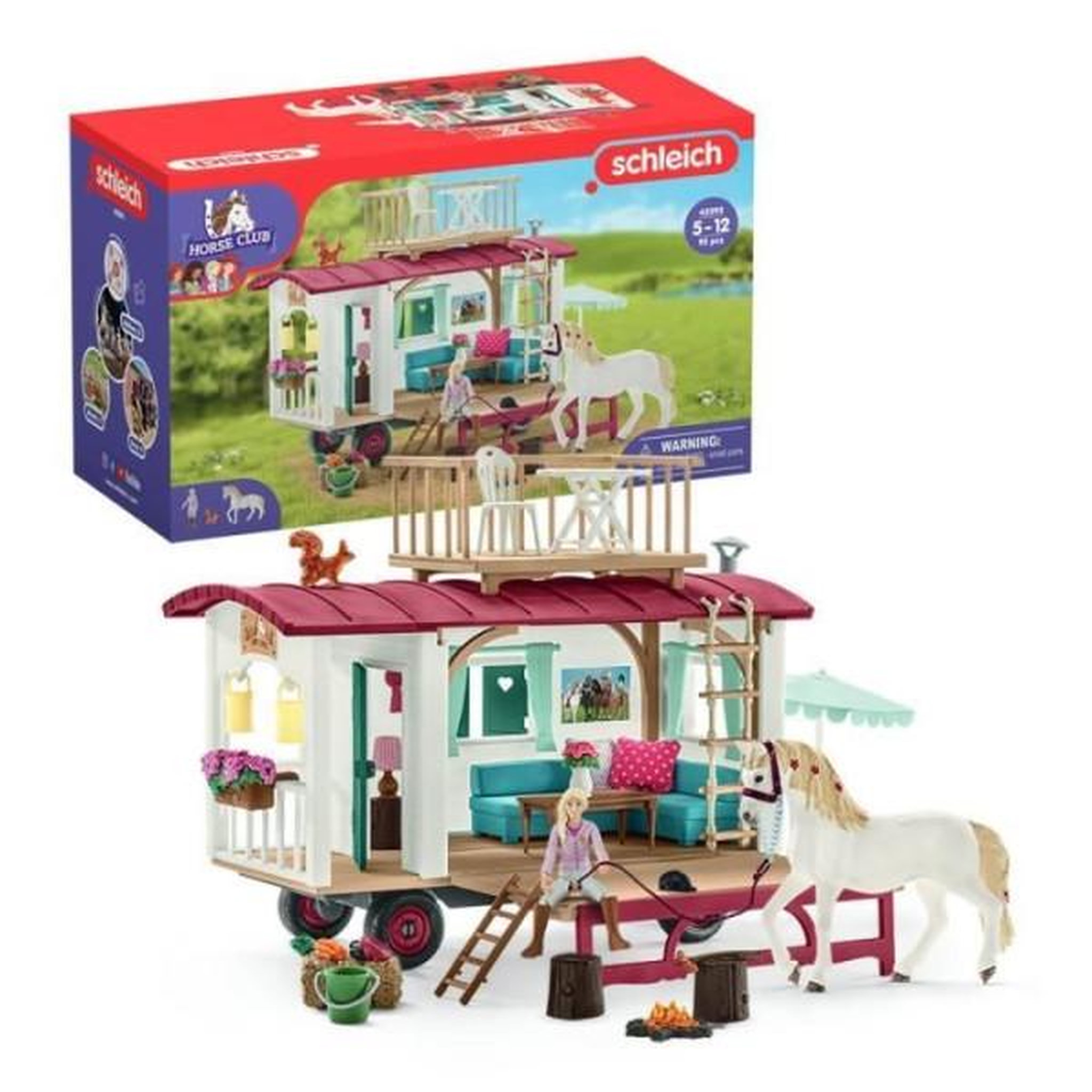 Schleich Caravane rencontres secretes, coffret schleich avec 1 cheval schleich inclus, coffret figurines pour enfants de 5 ans - schleich