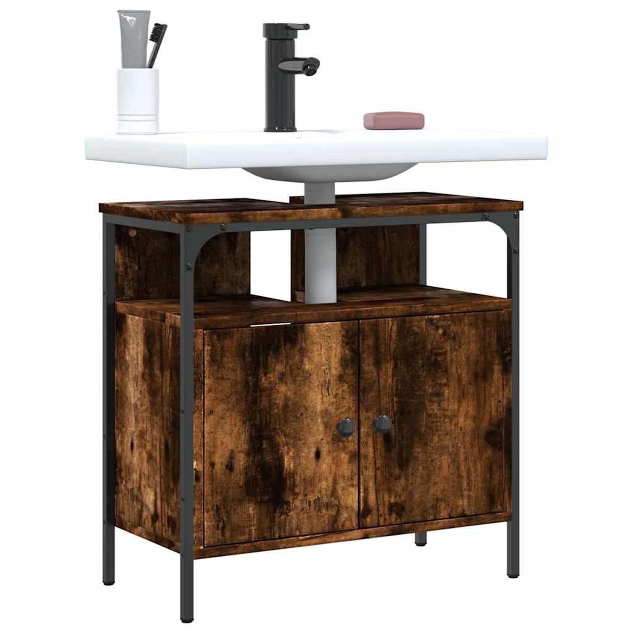 VIDAXL Armoire lavabo de salle de bain chene fume 60x30x60 cm