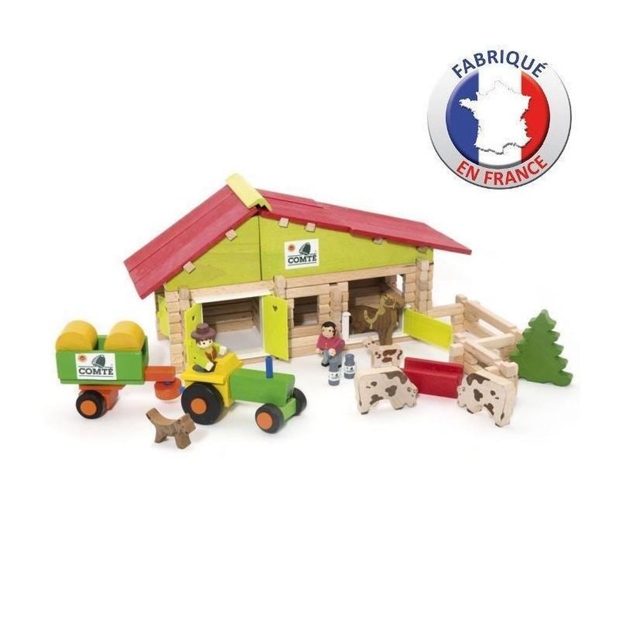 JeuJura JEUJURA - Ferme en bois avec Tracteur et Animaux - 140 pcs
