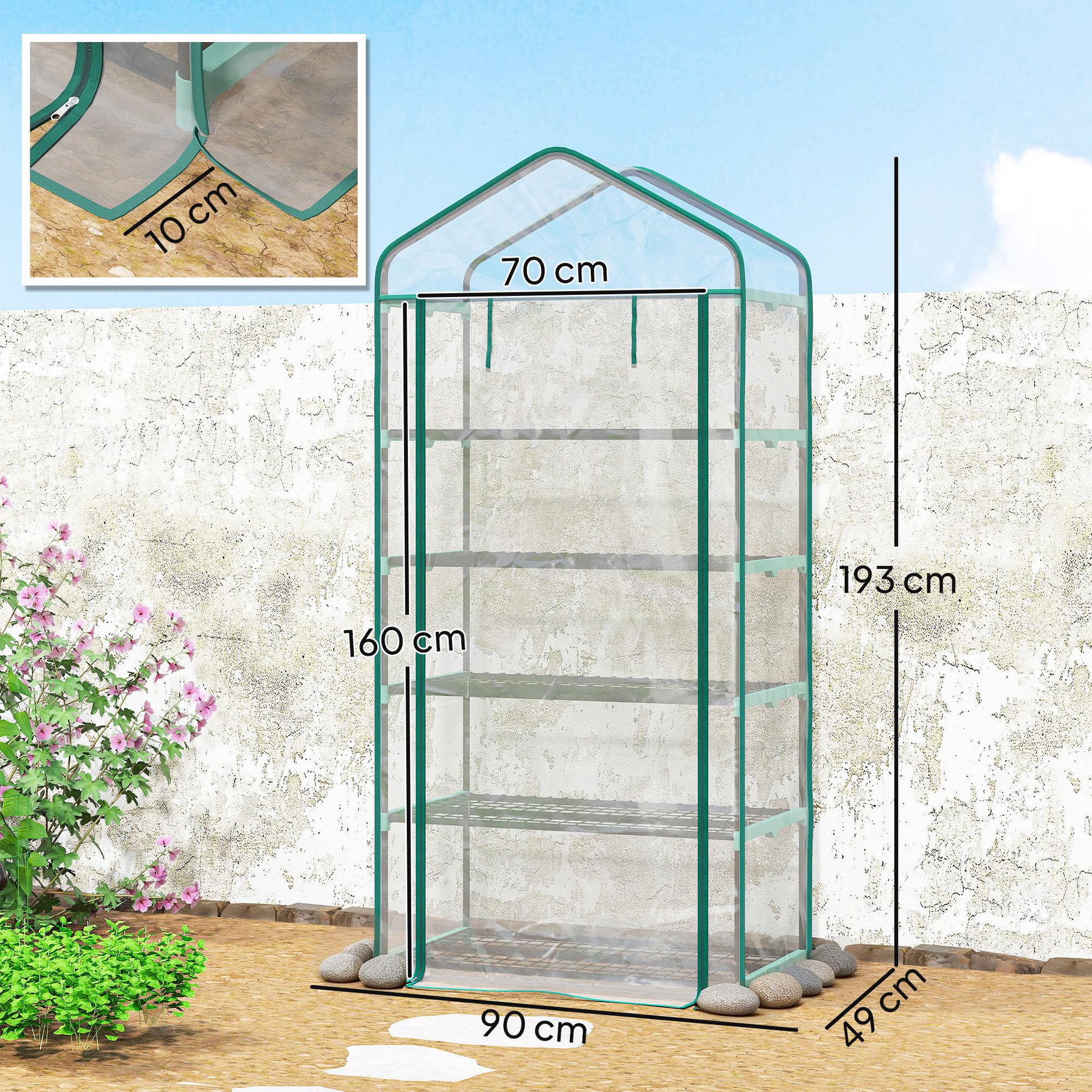 Voir la diapositive 3 : OUTSUNNY Serre de jardin balcon 5 niveaux porte acier pe transparent