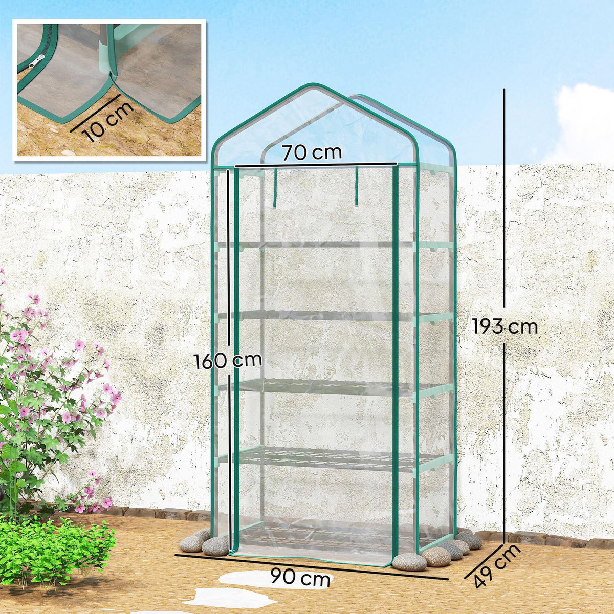 OUTSUNNY Serre de jardin balcon 5 niveaux porte acier PE transparent