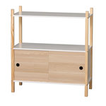 TOILINUX Armoire avec portes coulissantes et étagère Dream - H. 76,5 cm. - Blanc et Bois