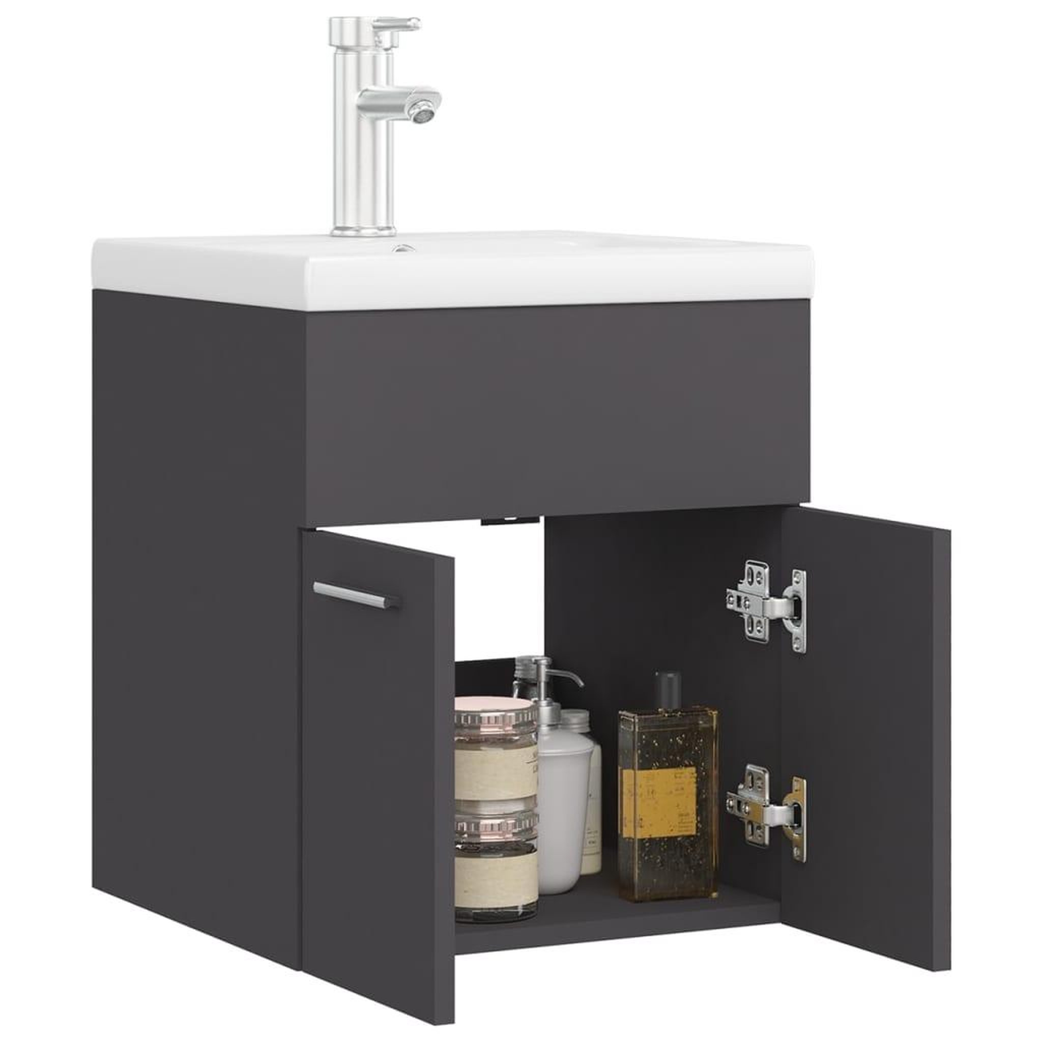 Voir la diapositive 4 : VIDAXL Armoire d'evier avec lavabo integre gris bois d'ingenierie