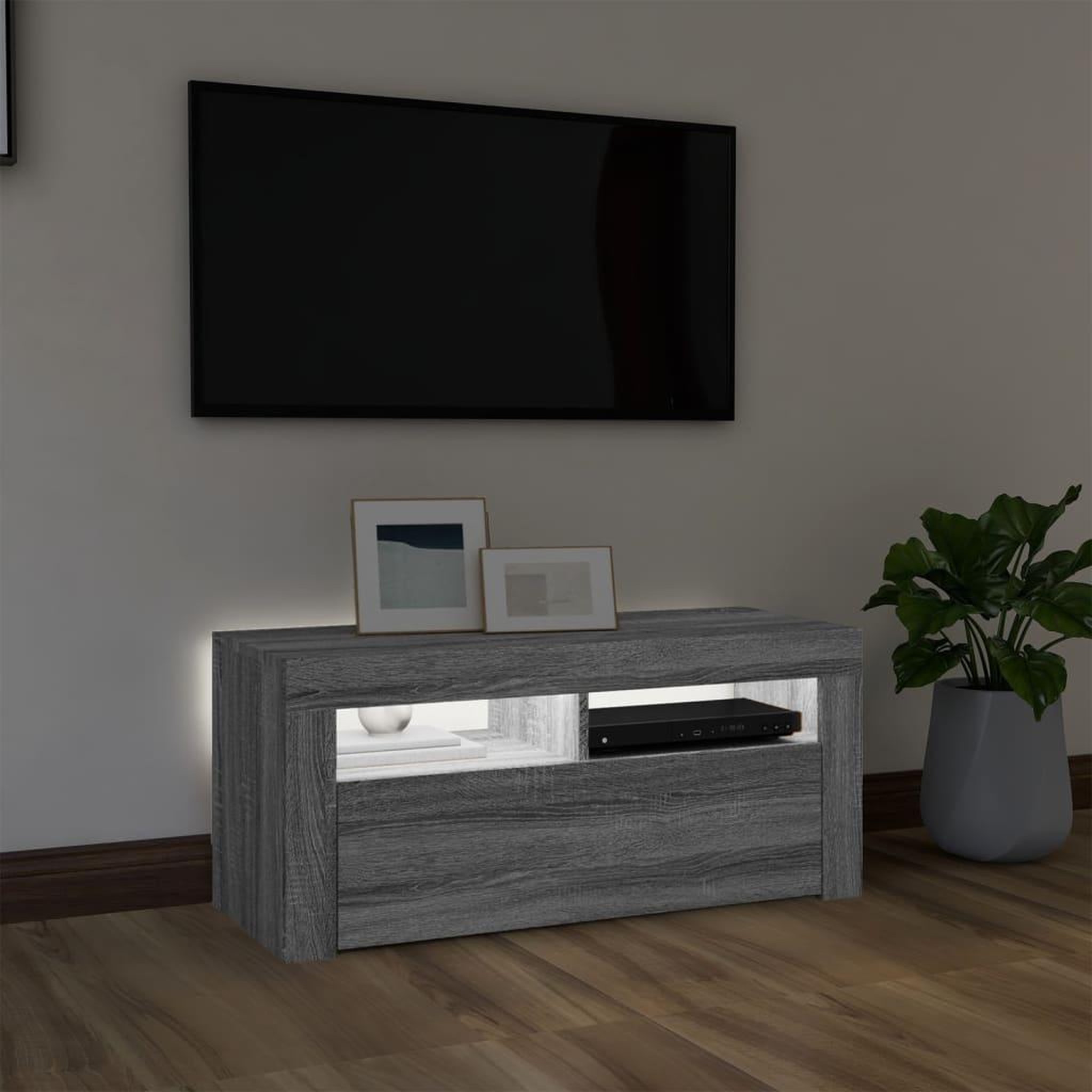 Voir la diapositive 3 : VIDAXL Meuble TV avec lumieres LED Sonoma gris 90x35x40 cm