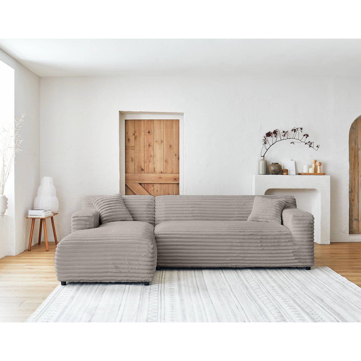 LISA DESIGN Laponie - canapé d'angle gauche - 4 places - en fausse fourrure côtelée