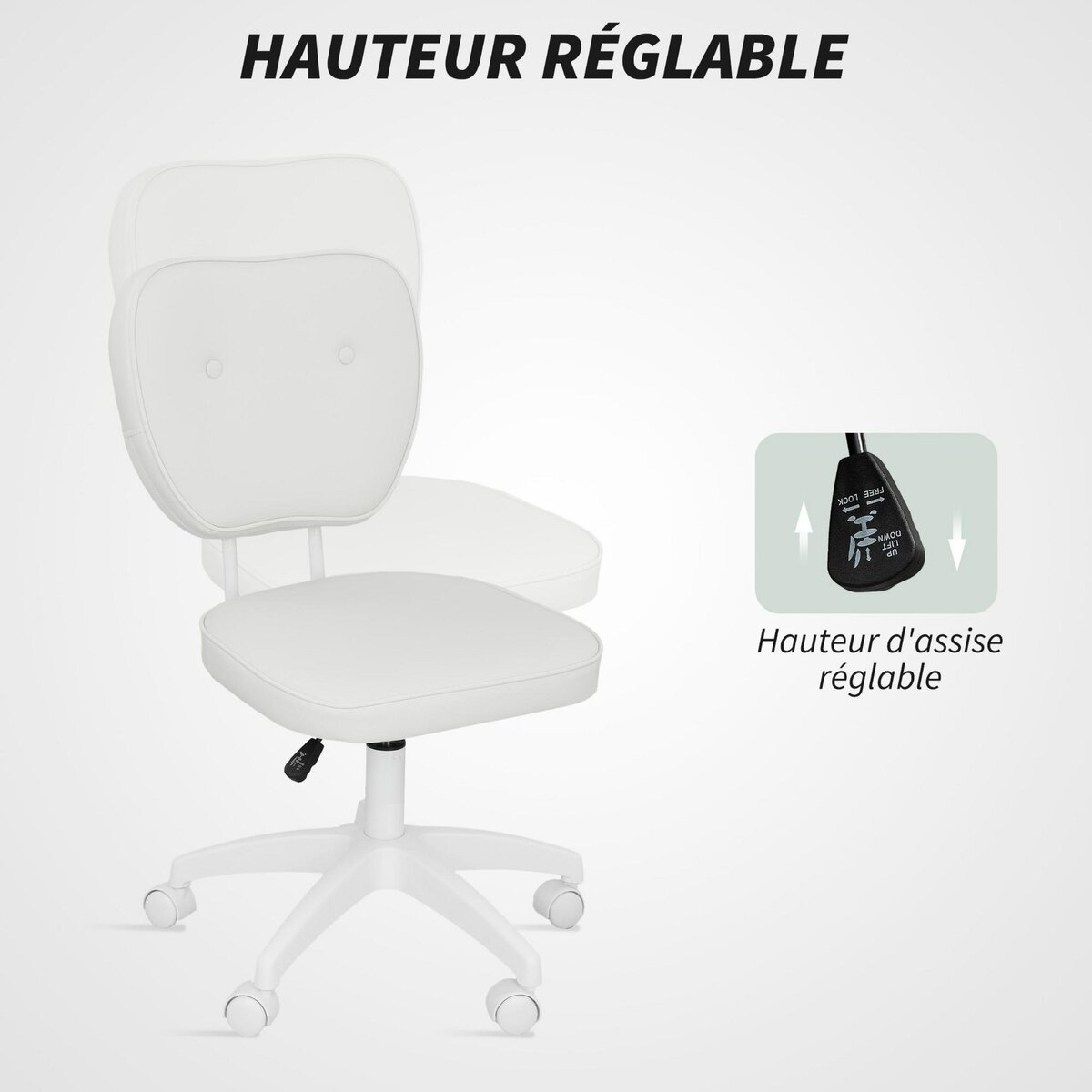 VINSETTO Chaise de bureau design Chersterfied dossier arrondi 2 boutons synthétique blanc