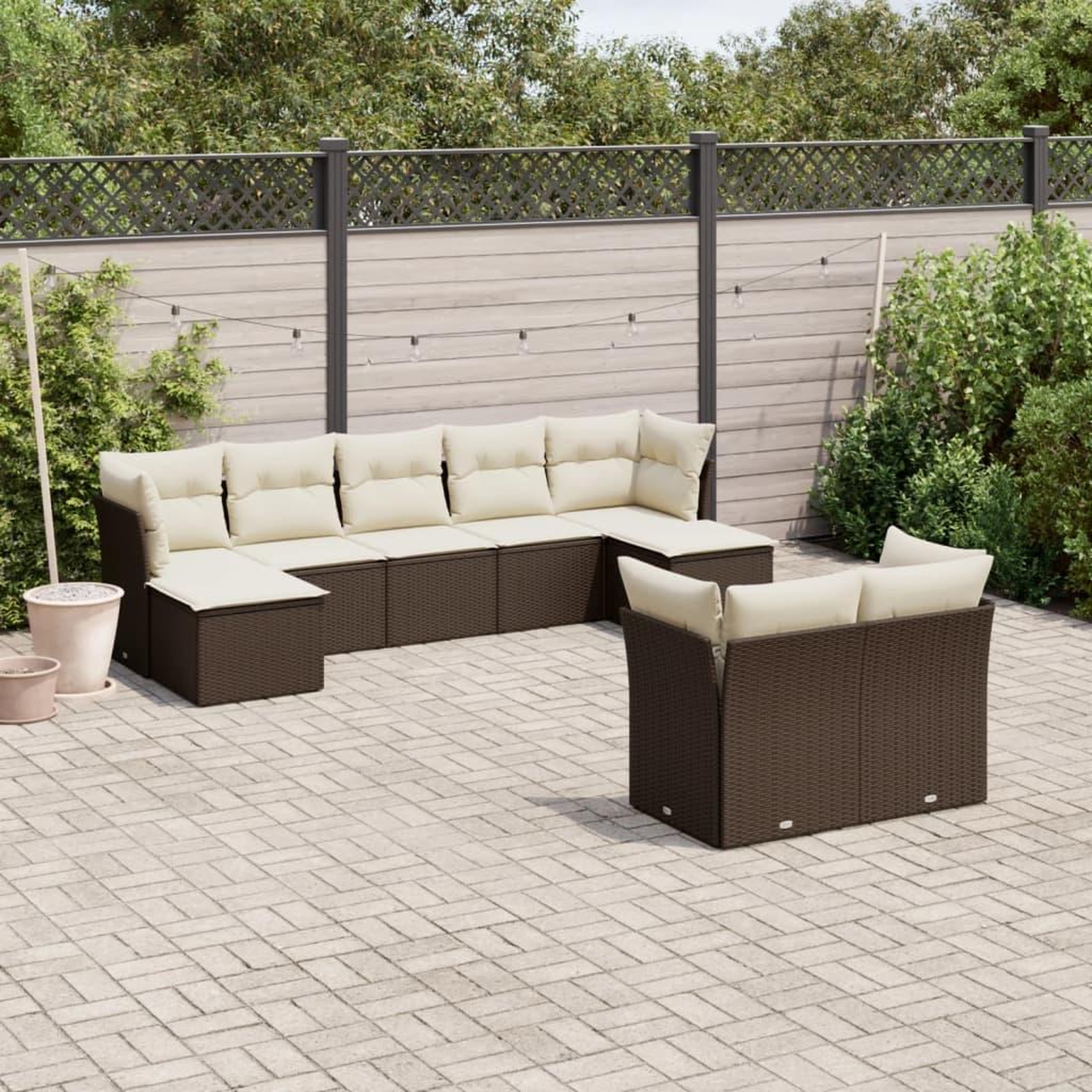 VIDAXL Salon de jardin avec coussins 9 pcs marron resine tressee