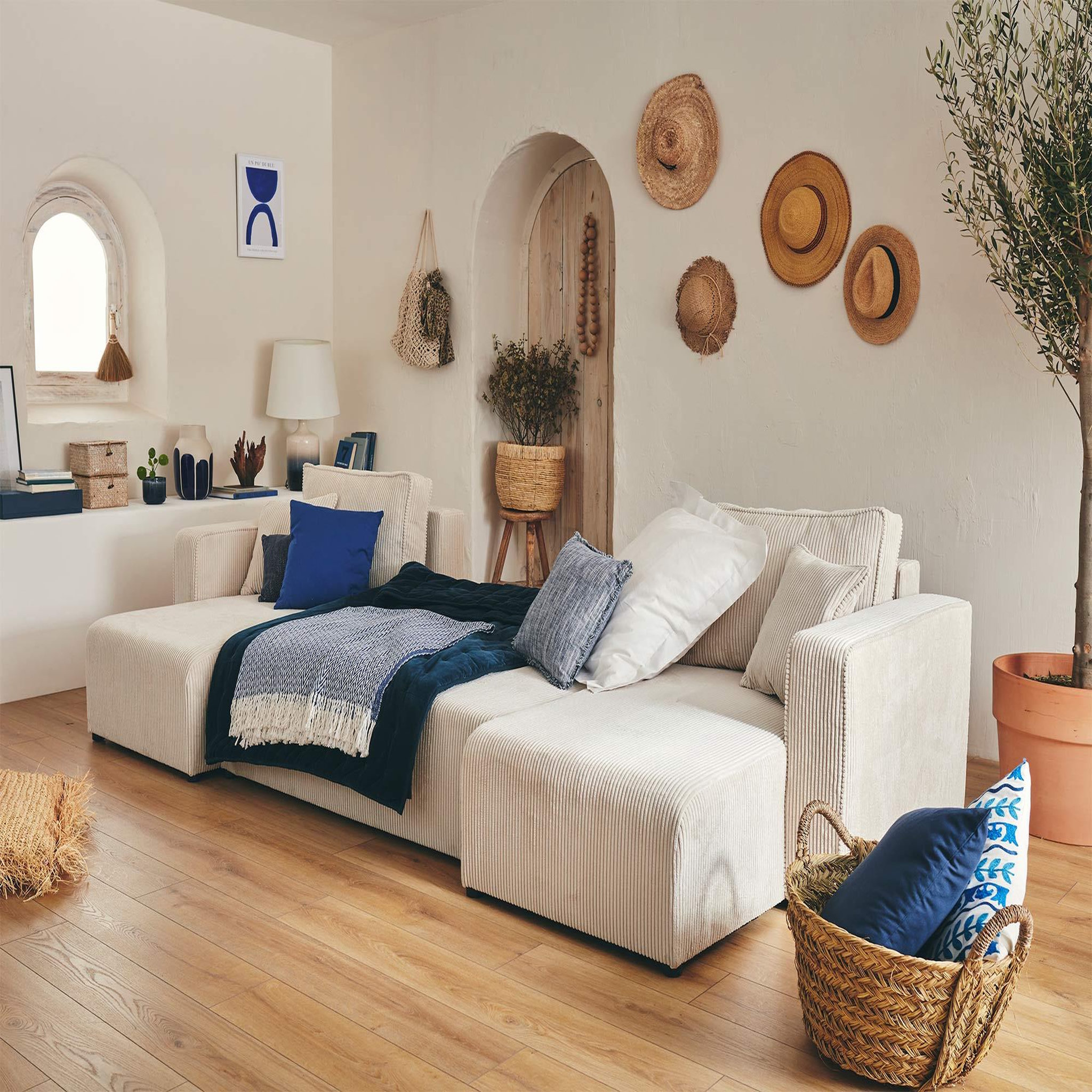 Voir la diapositive 2 : BEST MOBILIER Topaze - canapé panoramique en u - 7 places - convertible avec coffre - en velours côtelé