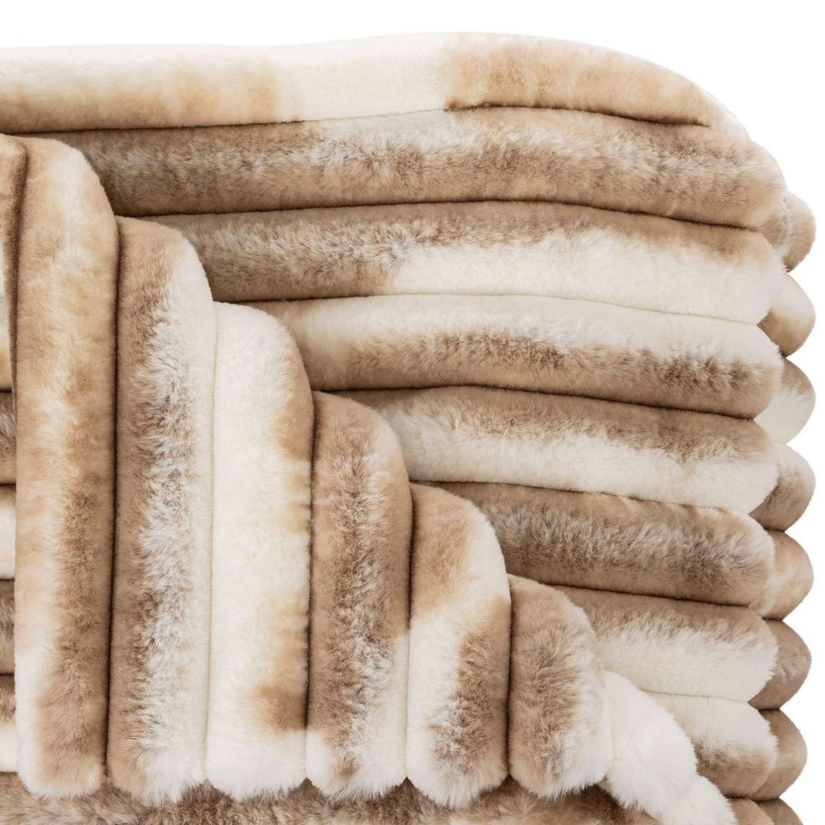 ATMOSPHERA Plaid Avoriaz imitation fourrure - 130 x 180 cm - Marron et blanc