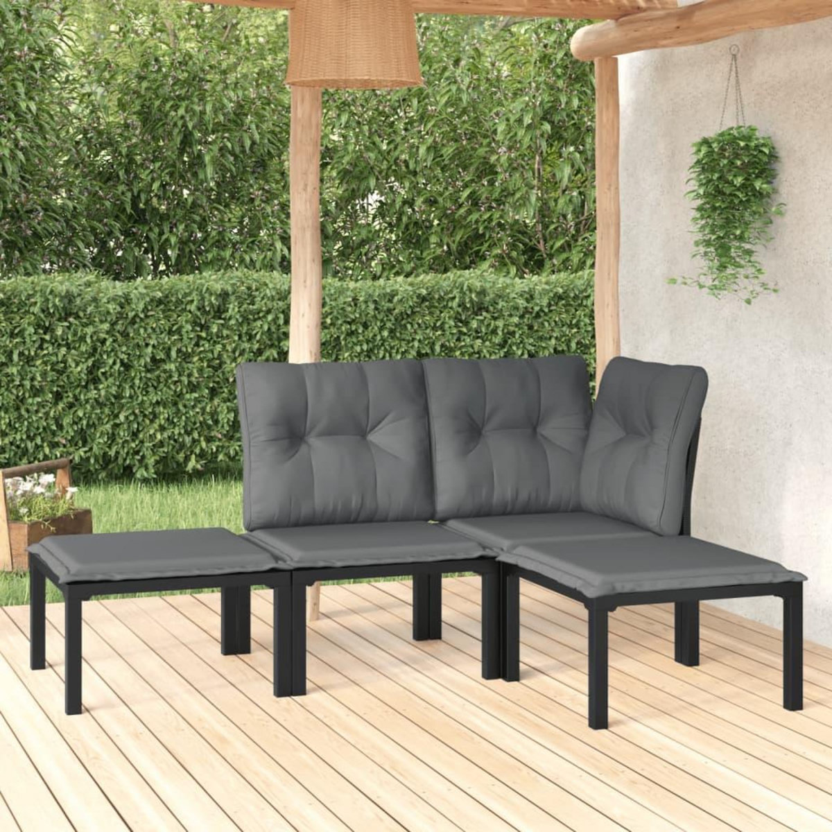 VIDAXL Salon de jardin 4 pcs noir et gris resine tressee