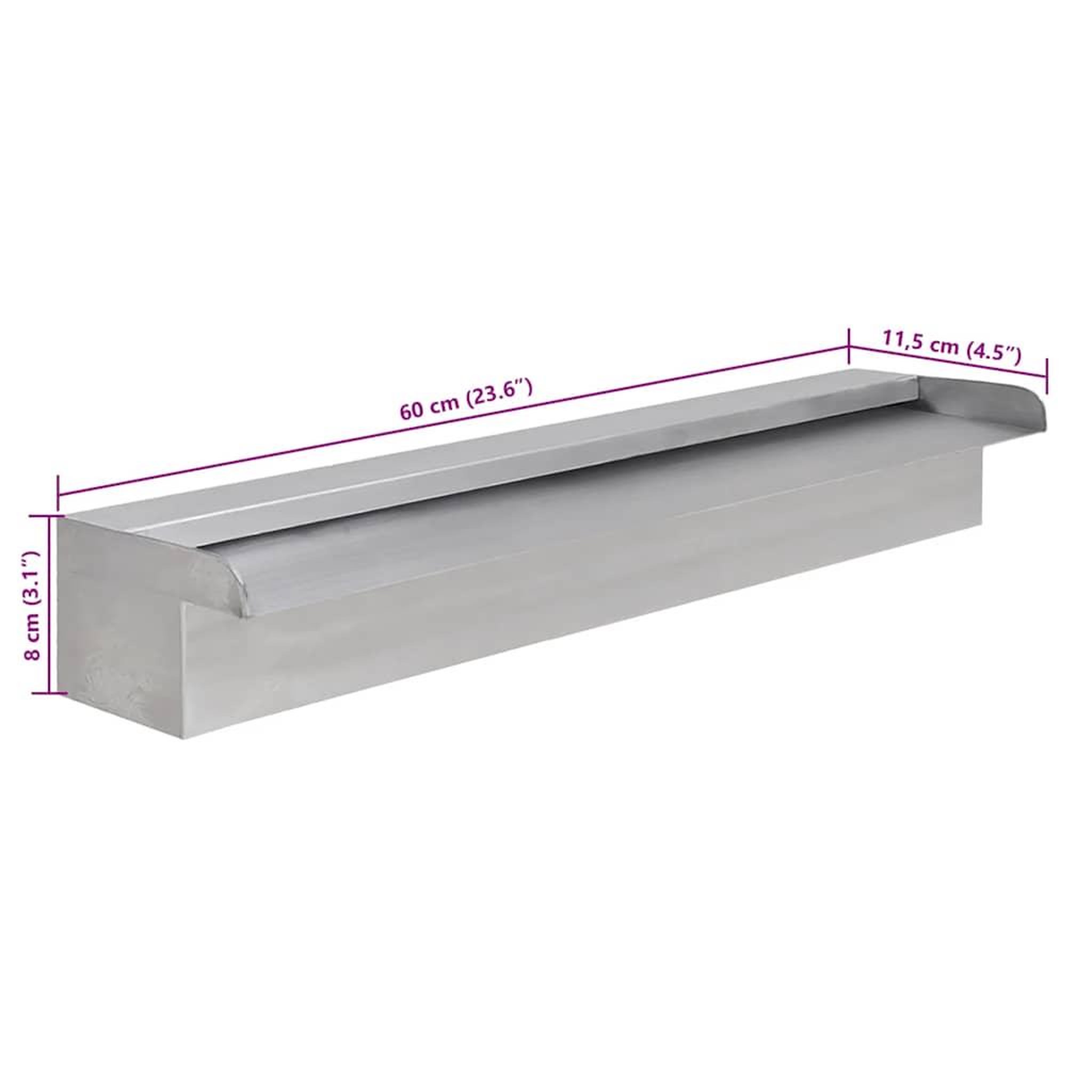 Voir la diapositive 6 : VIDAXL Lame d'eau rectangulaire 60 cm Acier inoxydable pour piscine
