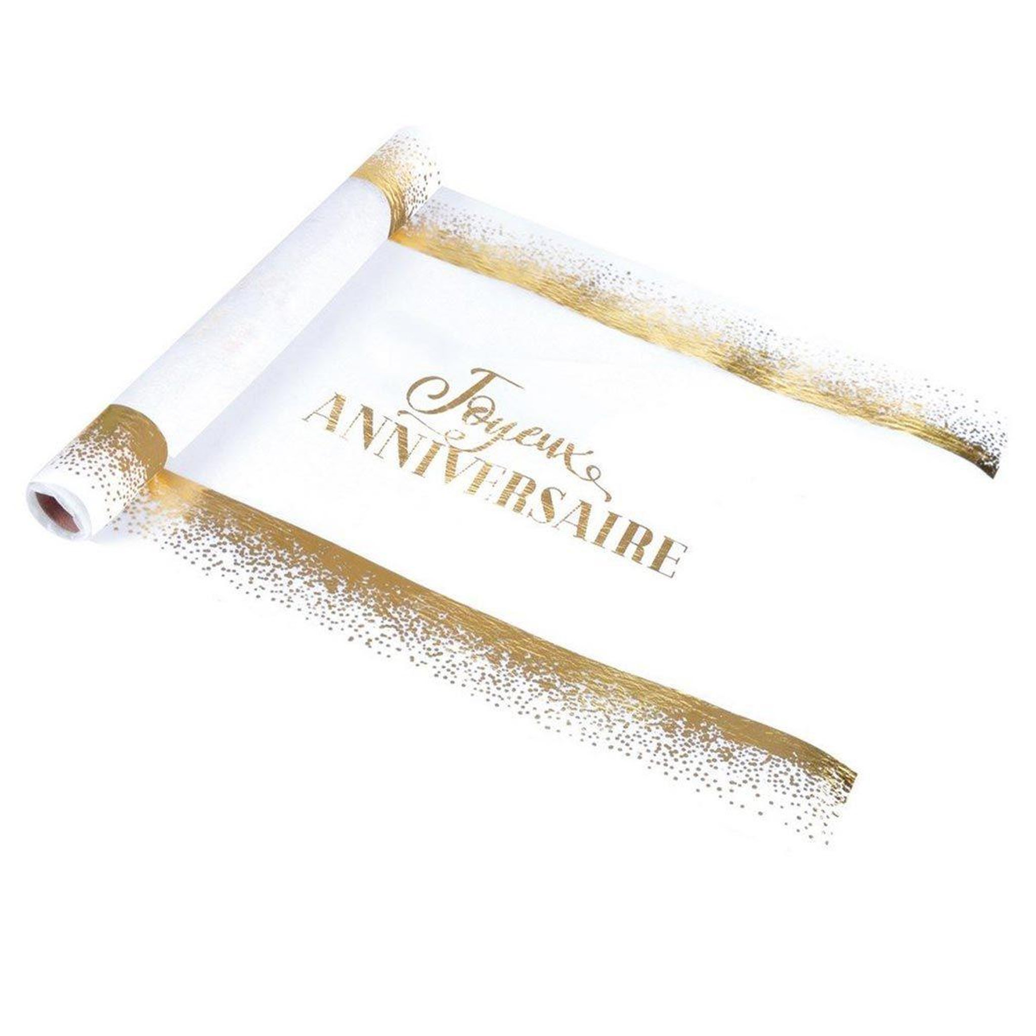RIRE & CONFETTI Chemin de table jetable  birthday  28cmx5m blanc & or