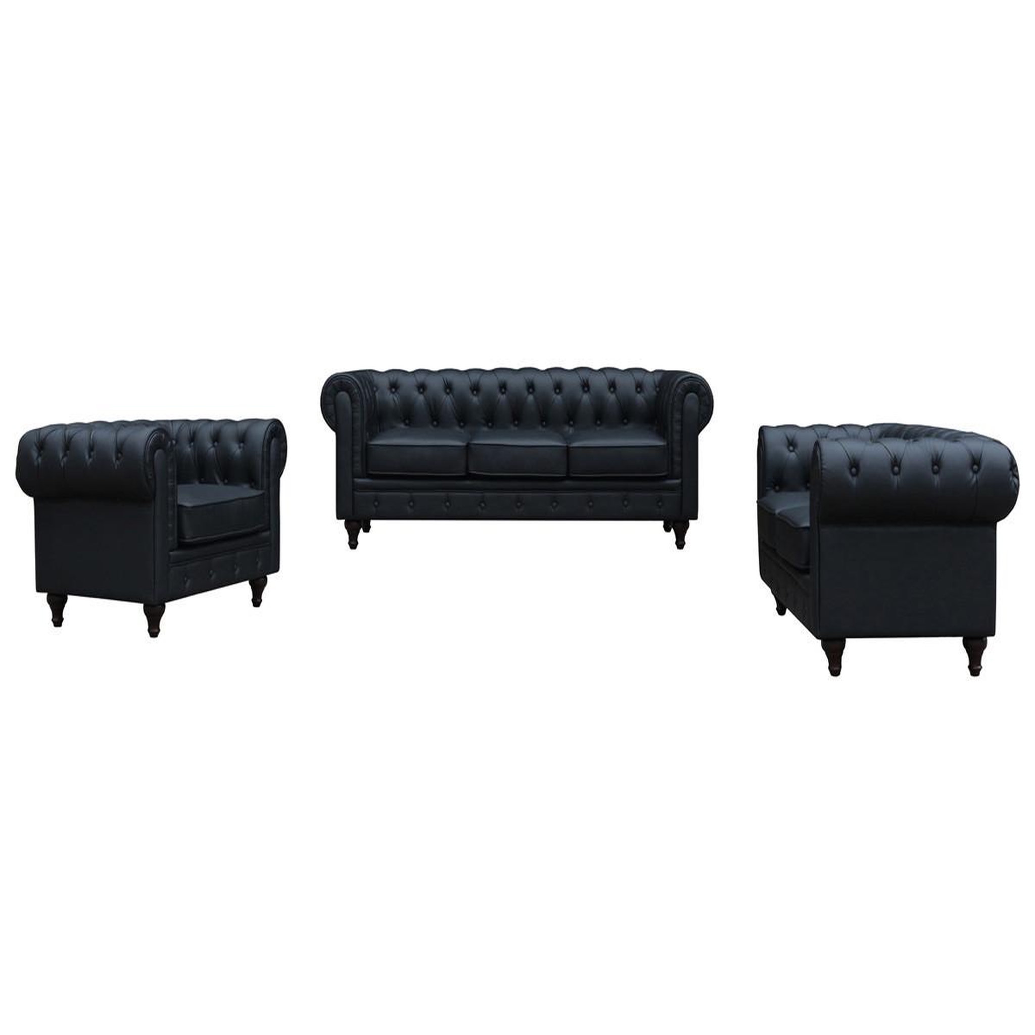 Voir la diapositive 4 : Habitat et Jardin Canapé fixe chesterfield  aliza  - 208 x 82 x 70 cm - 3 places - noir