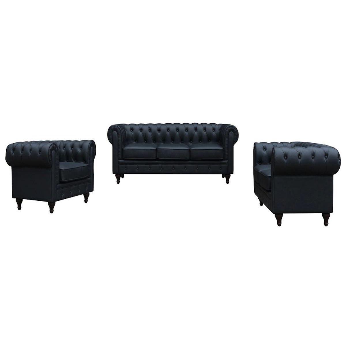 Habitat et Jardin Canapé fixe Chesterfield  Aliza  - 208 x 82 x 70 cm - 3 places - Noir