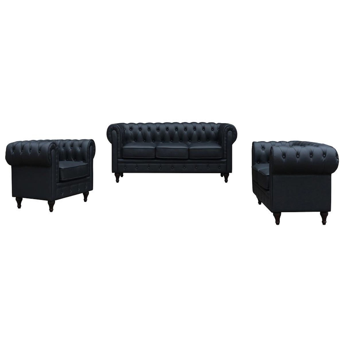 Habitat et Jardin Canapé fixe Chesterfield  Aliza  - 208 x 82 x 70 cm - 3 places - Noir