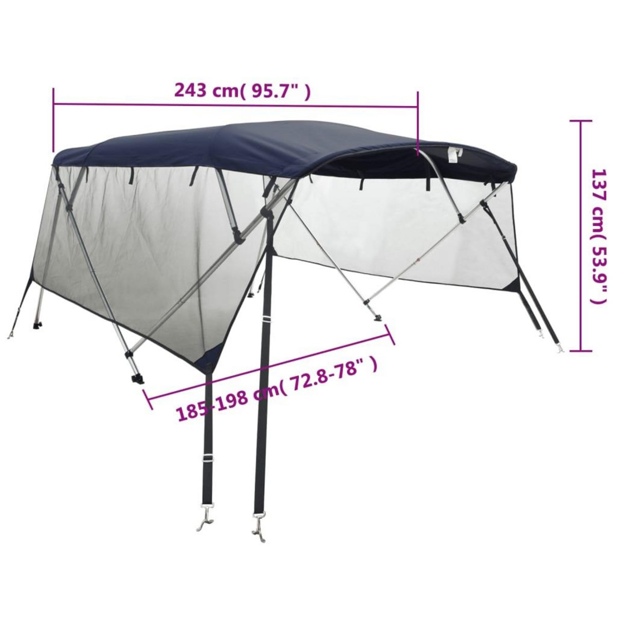 VIDAXL Toit bimini a 4 arceaux parois en maille 243x(185-198)x137 cm