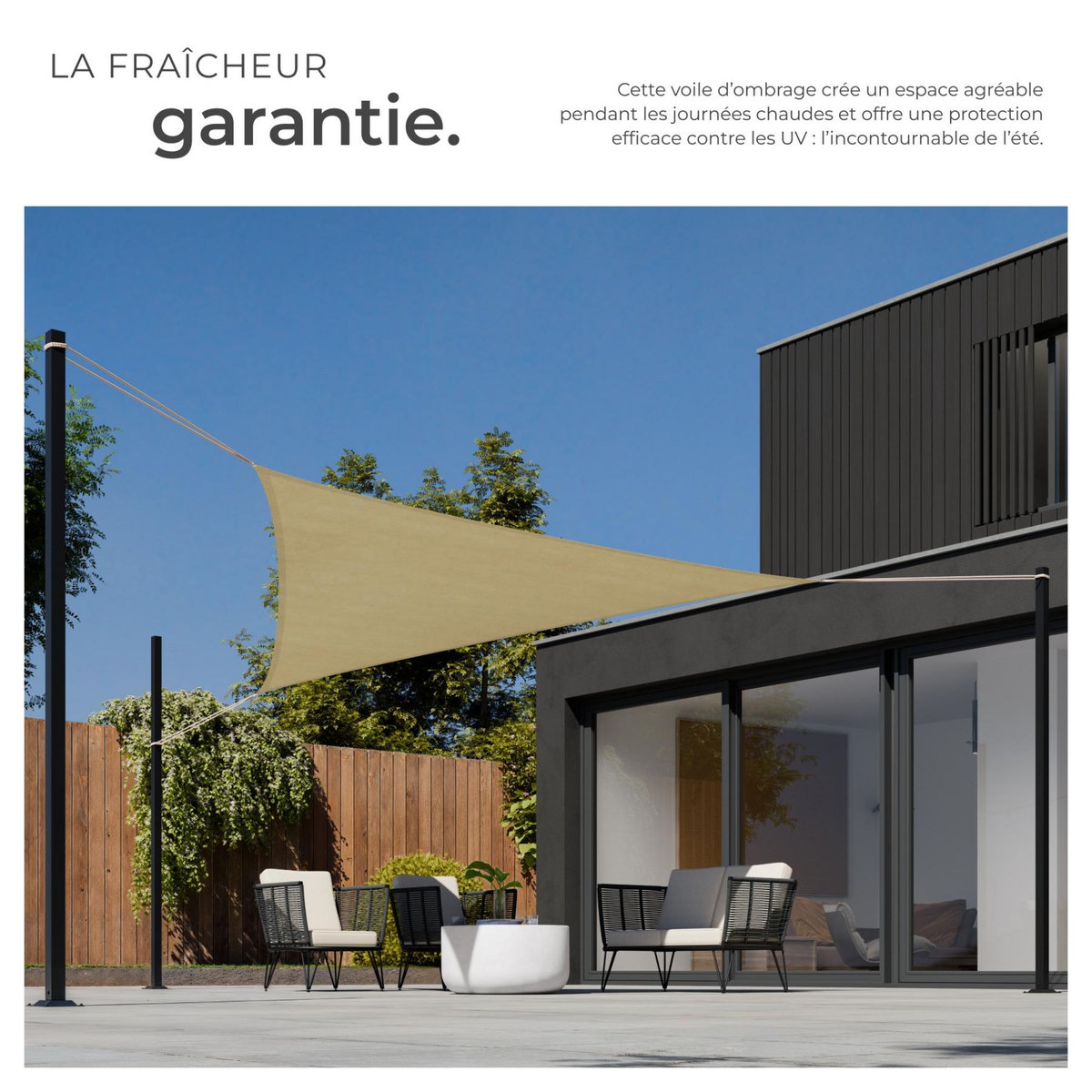 tectake Voile d'ombrage triangulaire triangulaire avec une protection UV 50+ beige 3,6 x 3,6 x 3,6 m