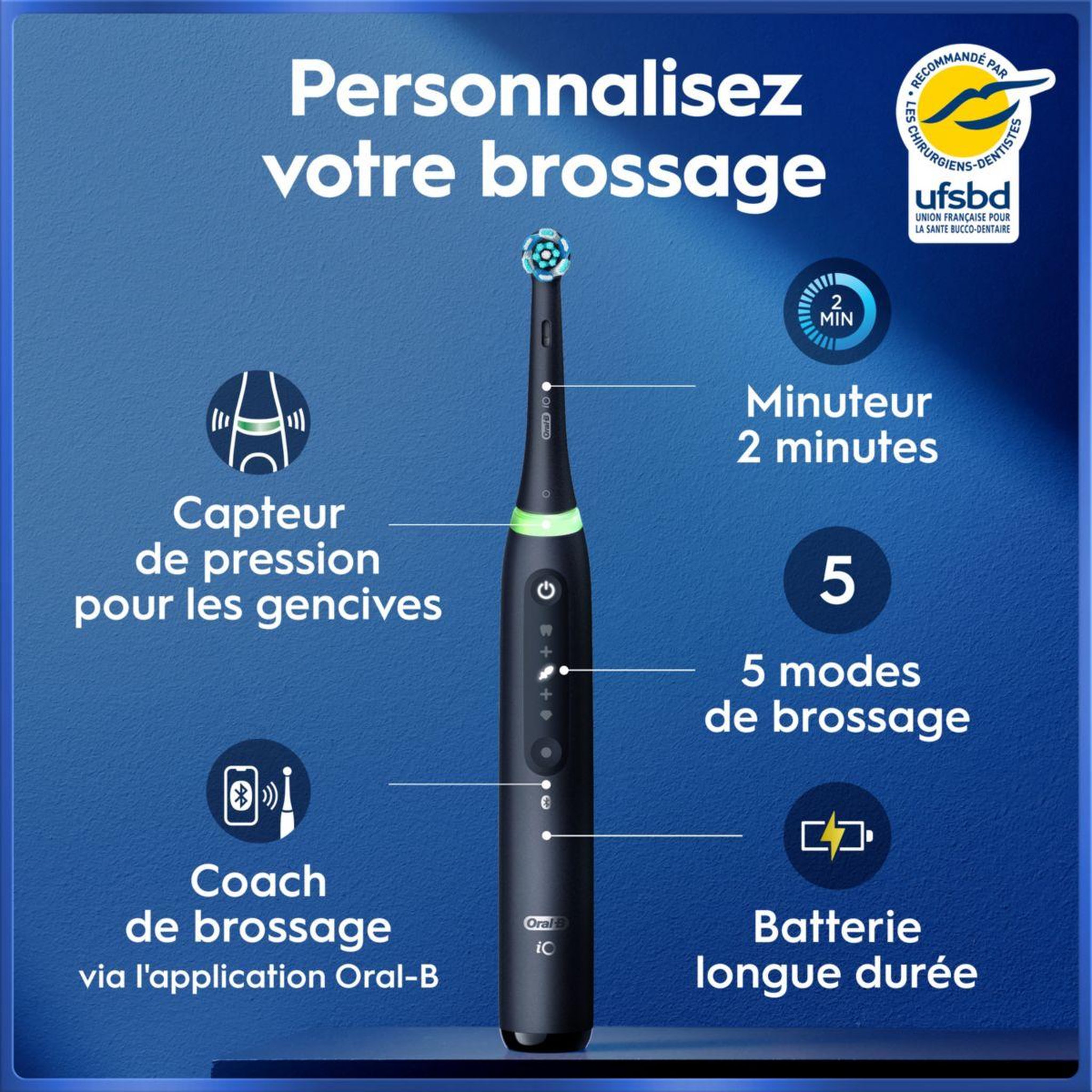 Voir la diapositive 2 : ORAL B Brosse à dents électrique io5 duo matt black/quite white