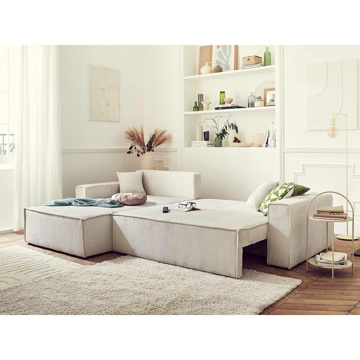 BEST MOBILIER Dellia - canapé d'angle réversible convertible - avec coffre - en velours côtelé - 4 places