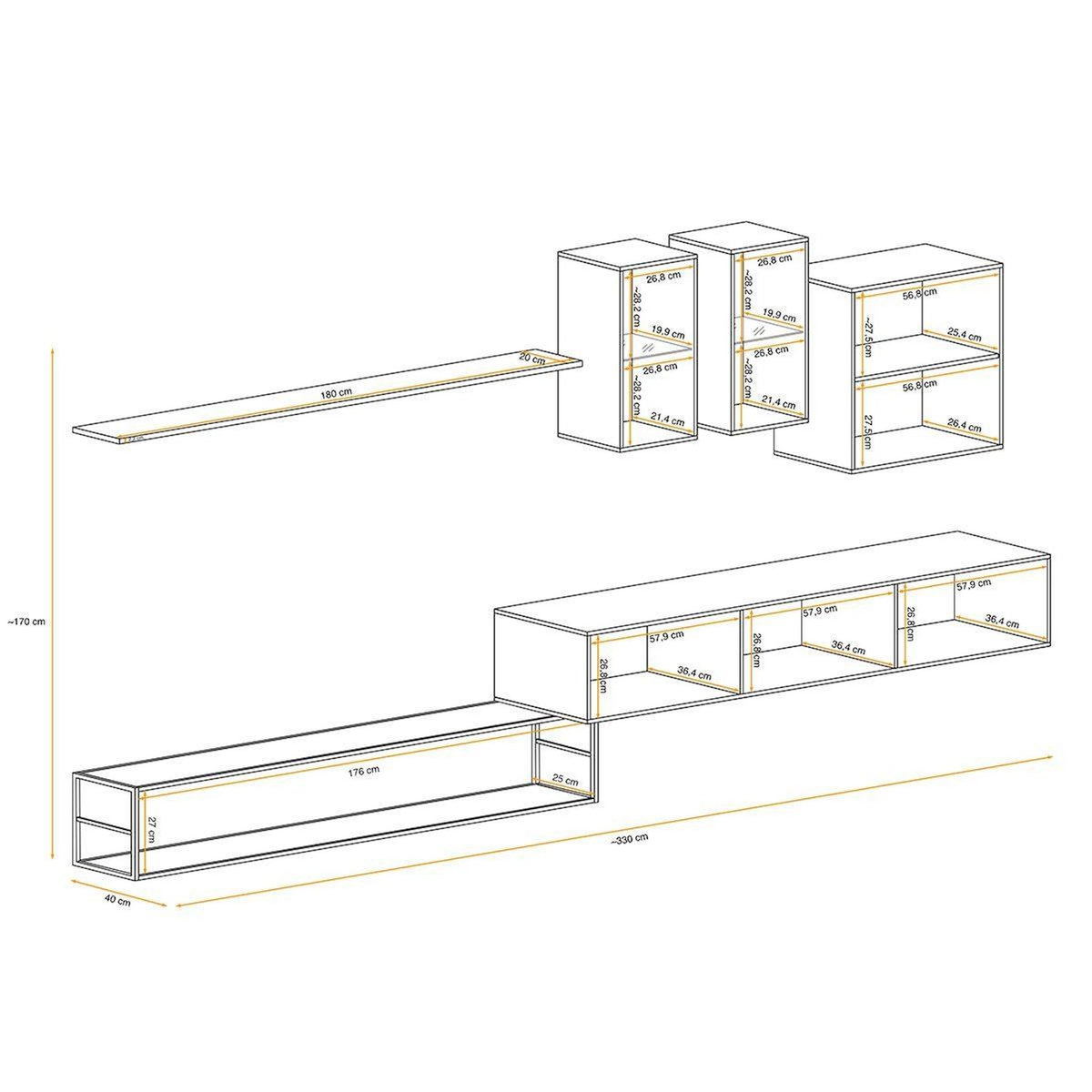 Paris Prix Ensemble Meuble TV Design  Switch I  330cm Blanc & Noir
