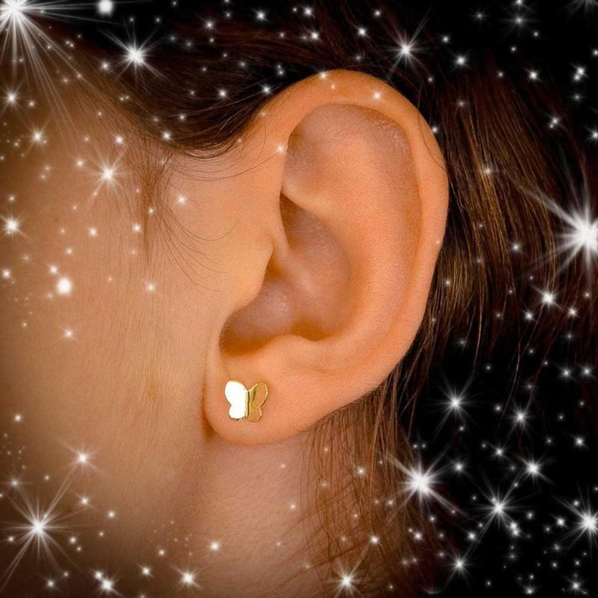 Voir la diapositive 2 : L'ATELIER D'AZUR Boucles d'Oreilles Or Jaune - Papillon