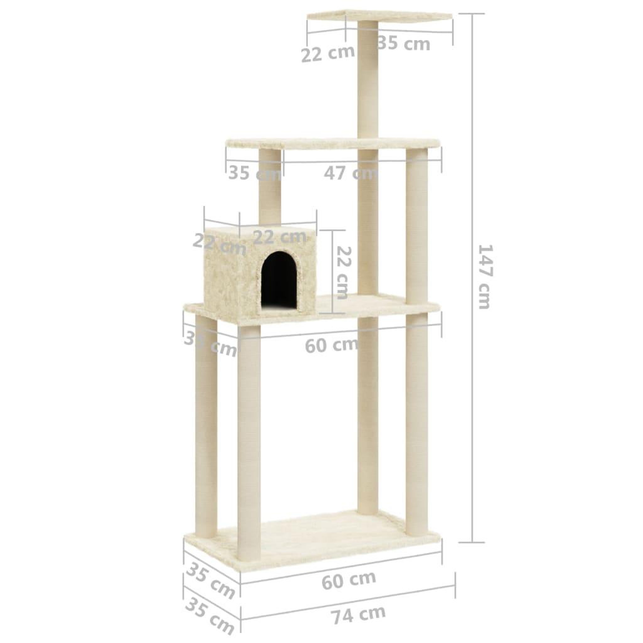 Voir la diapositive 6 : VIDAXL Arbre a chat avec griffoirs en sisal Creme 147 cm