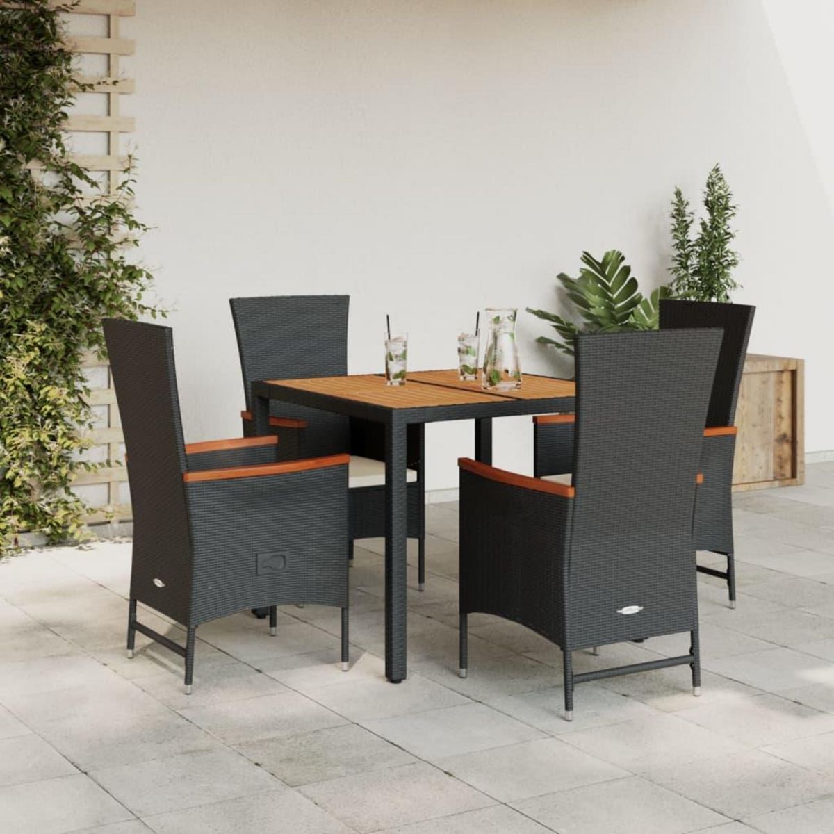 VIDAXL Ensemble a manger de jardin coussins 5pcs Noir Resine tressee