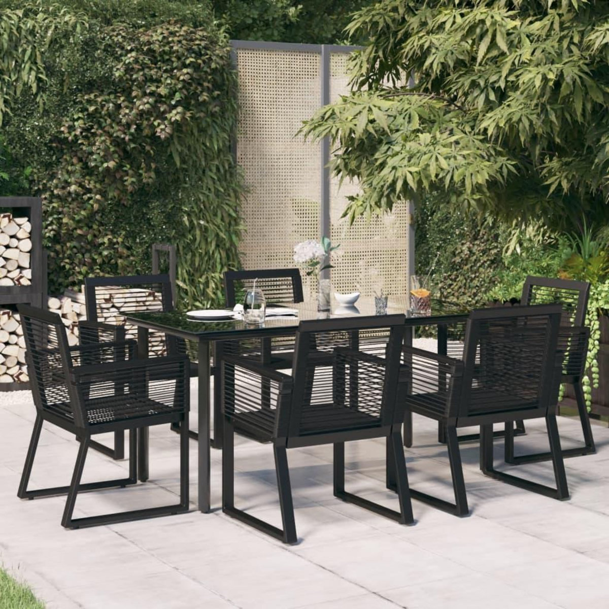 VIDAXL Ensemble a manger de jardin 7 pcs Noir Rotin PVC