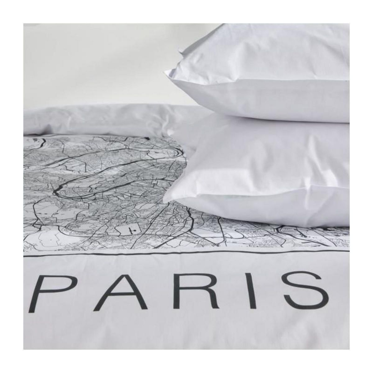 Today Parure de lit - TODAY - JAVA - 2 personnes - 240x220 cm - Coton - Imprimé Paris - Blanc