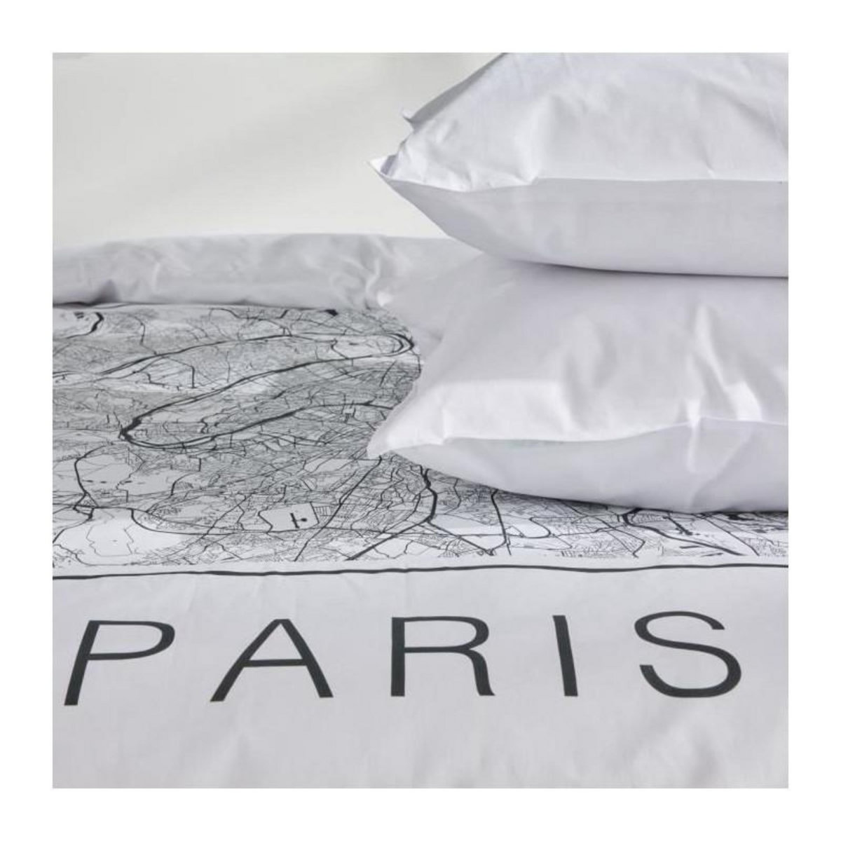 Today Parure de lit - TODAY - JAVA - 2 personnes - 240x220 cm - Coton - Imprimé Paris - Blanc