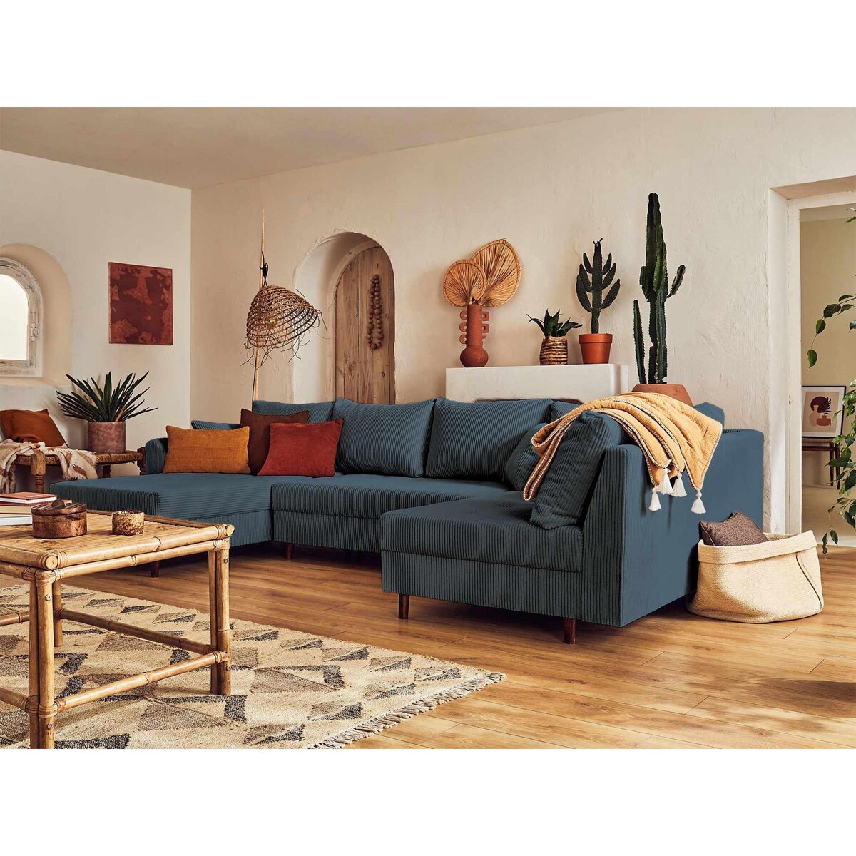 LISA DESIGN Rune - canapé panoramique d'angle droit - 7 places - en velours côtelé