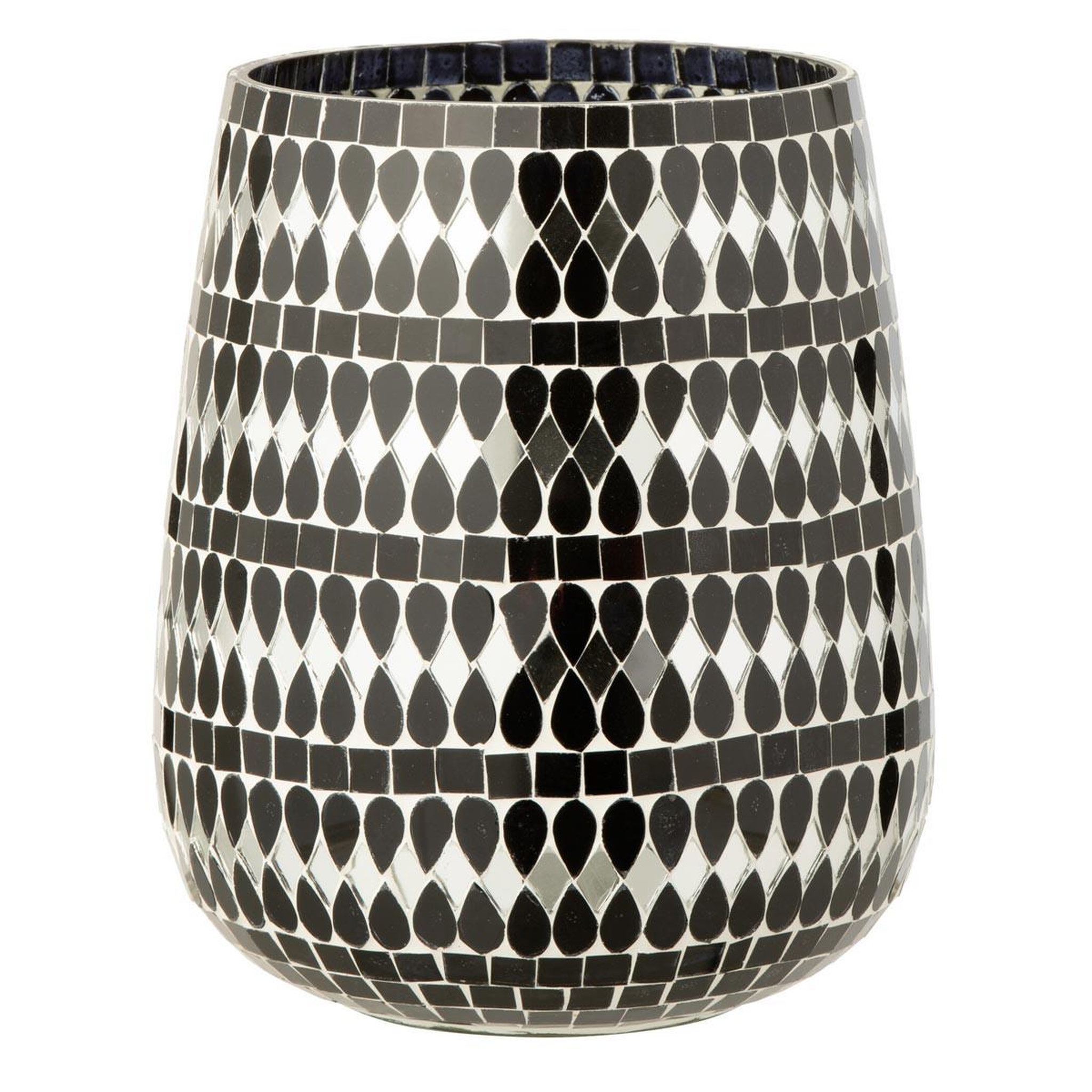 J-LINE Photophore Mosaïque en Verre  Chevel  21cm Noir