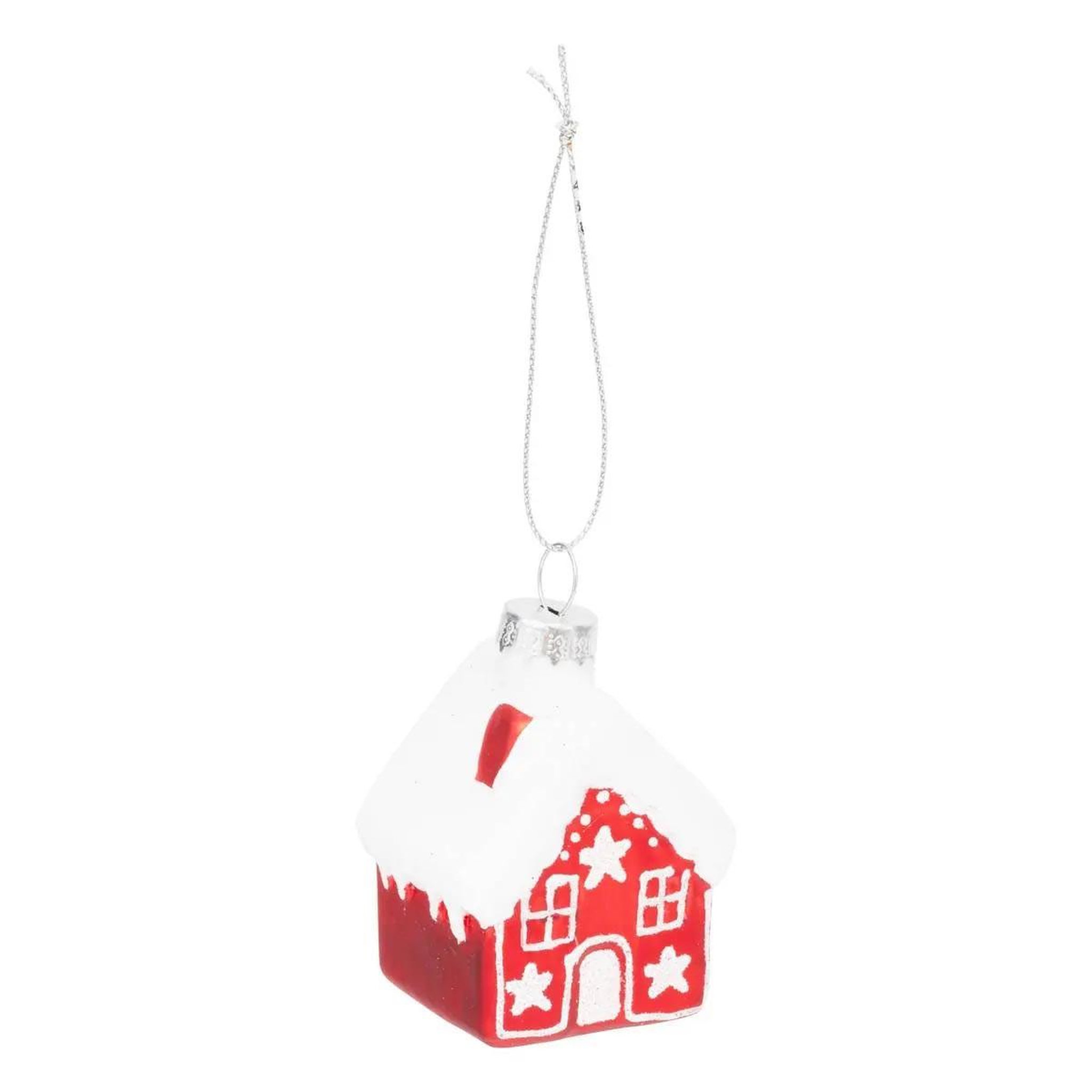 ATMOSPHERA Sujet de noël en verre  maison  6cm rouge & blanc