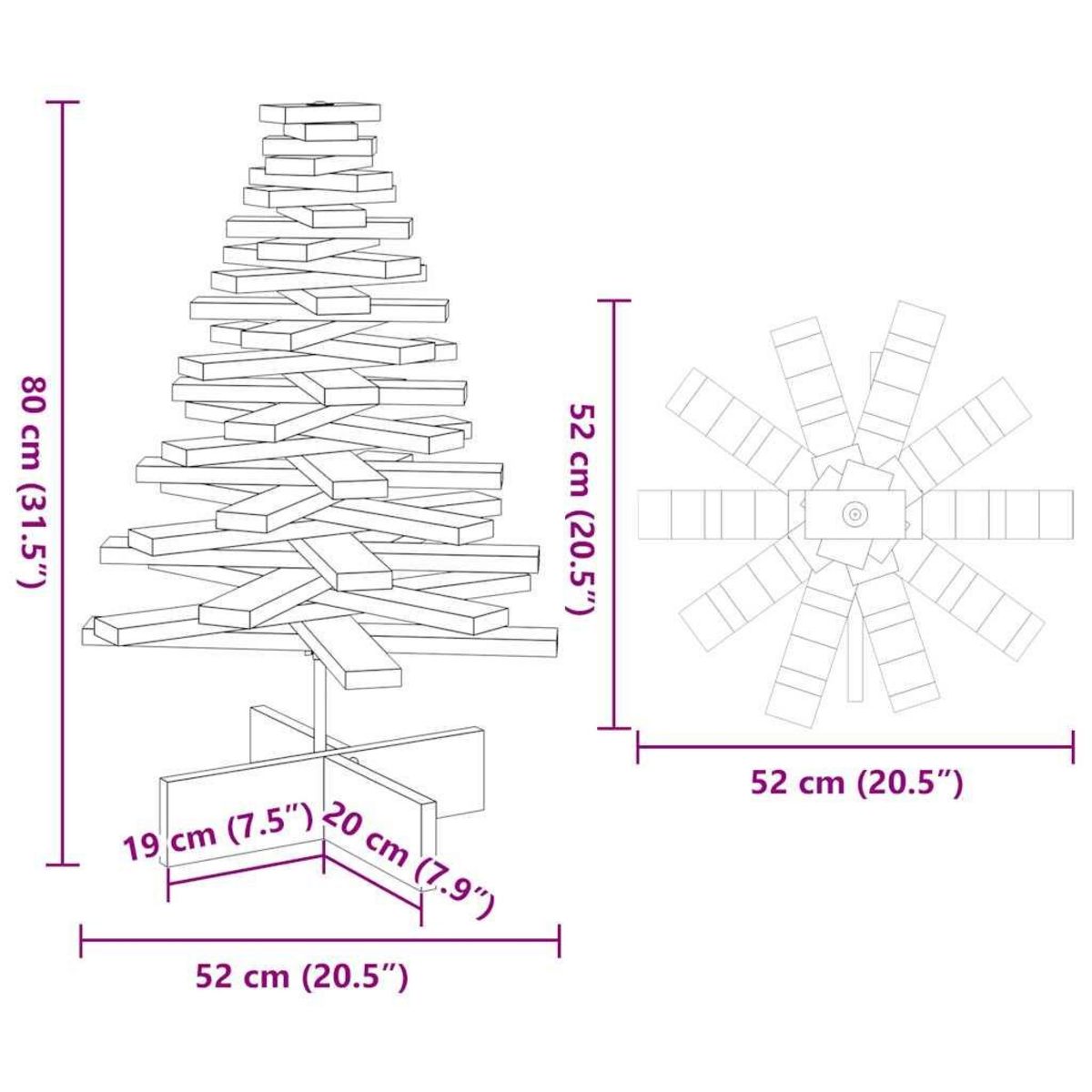 VIDAXL Arbre de Noël en bois pour decoration blanc 80 cm pin massif